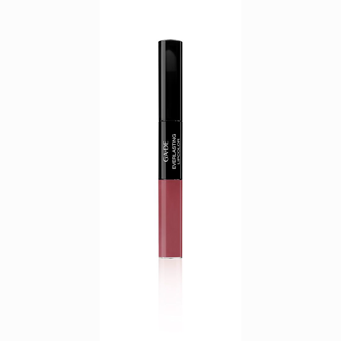 Dubbele lippenstift met zwarte dop en roze lippenstift. Opschrift: GA-DE Everlasting Lipcolor.