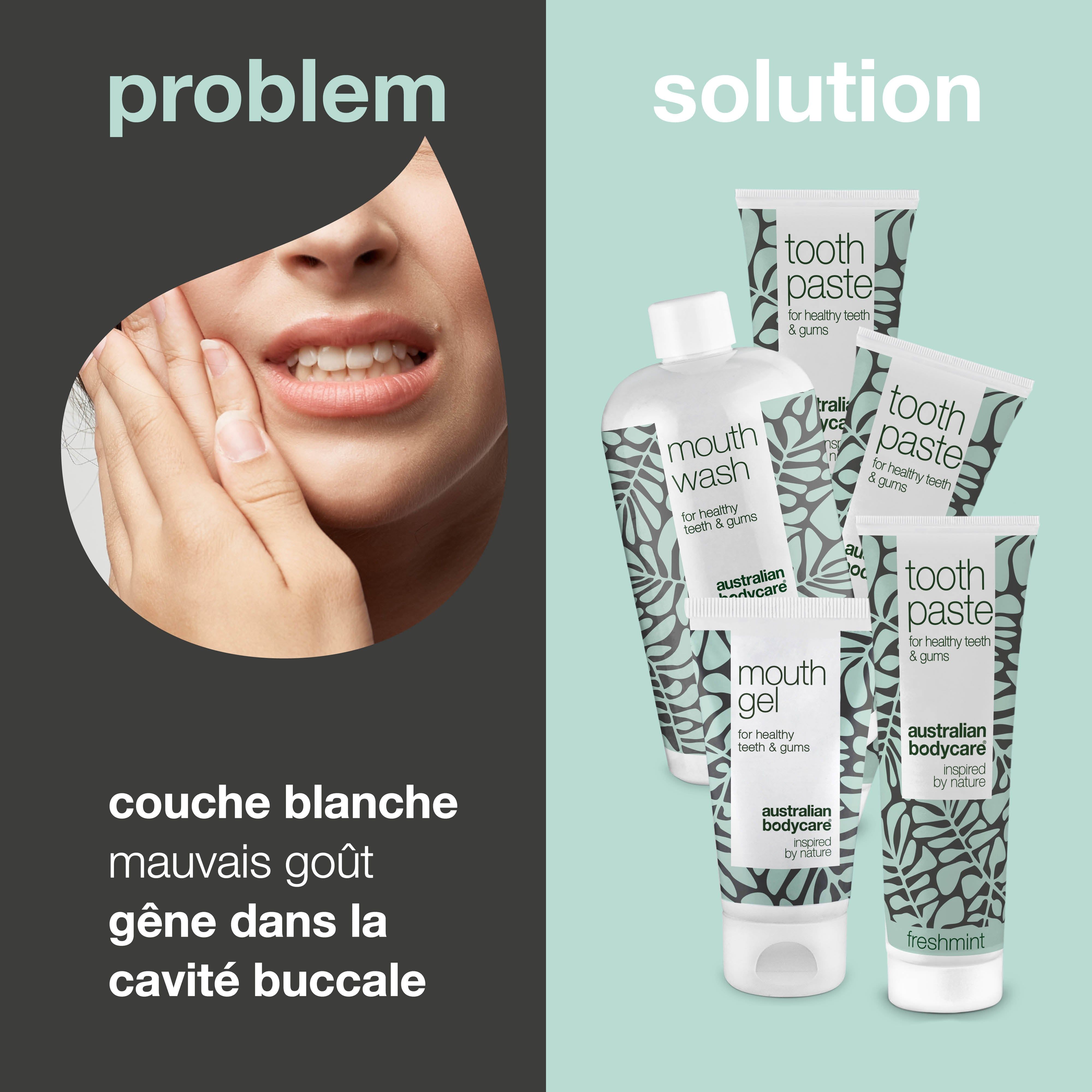 Dentifrice, bain de bouche et gel buccal. Avis clients. Produits "Australian Bodycare".