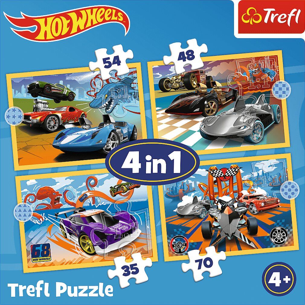 trefl 34627 Puzzle 4en1 véhicules à roues chaudes