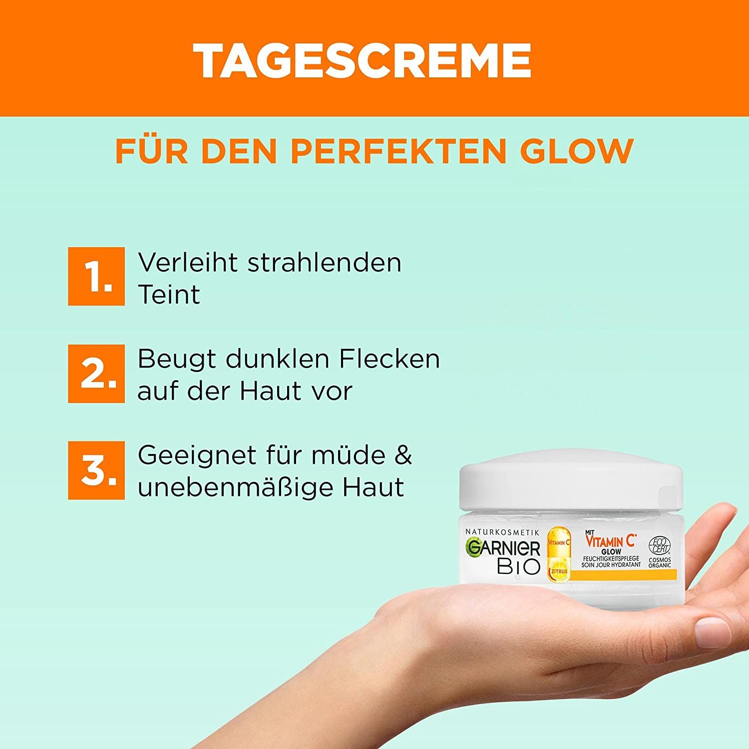 Soin de jour Garnier : pour un teint éclatant, réduit les taches, pour peau fatiguée.