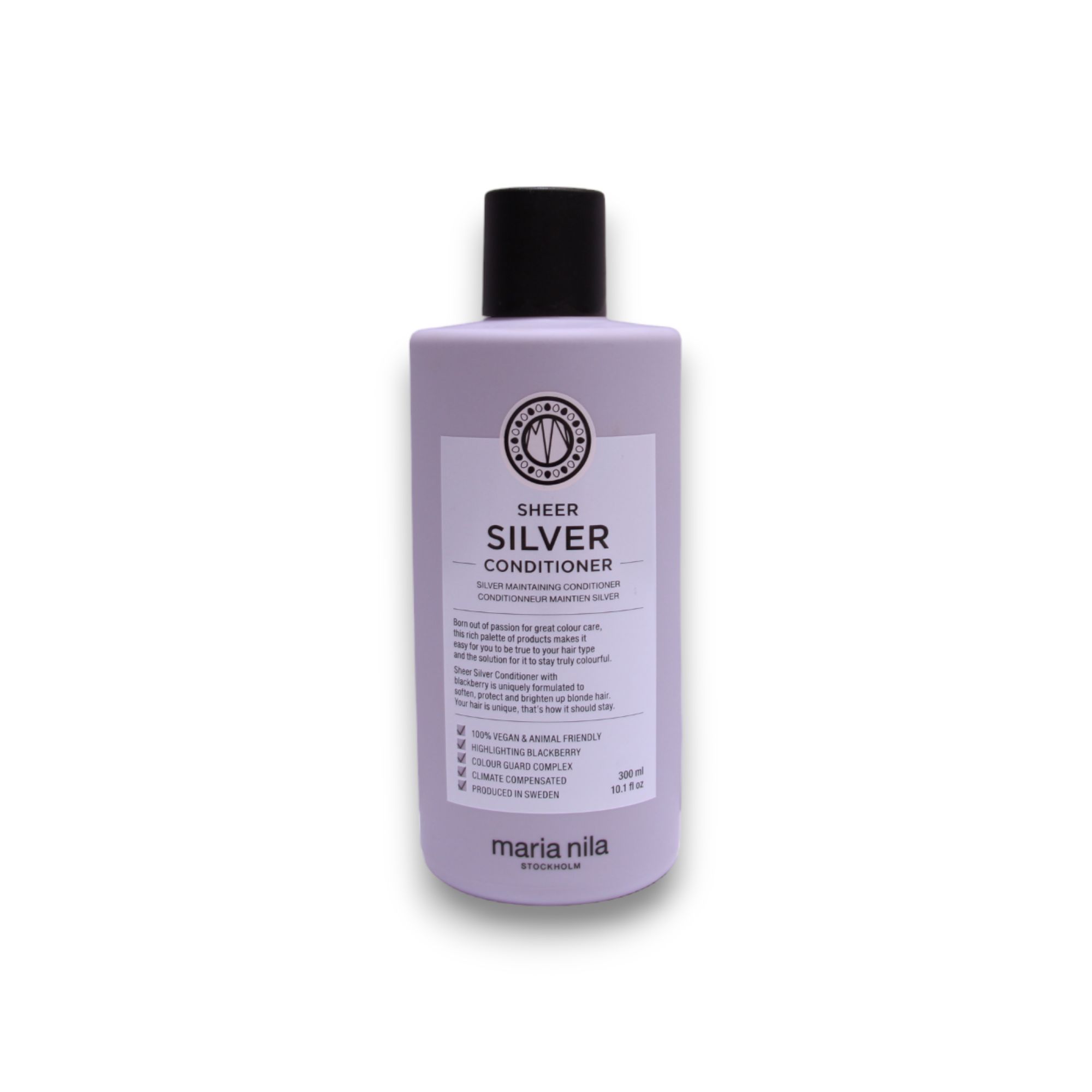 Bouteille Maria Nila Sheer Silver Conditioner, 300ml, sur fond blanc.