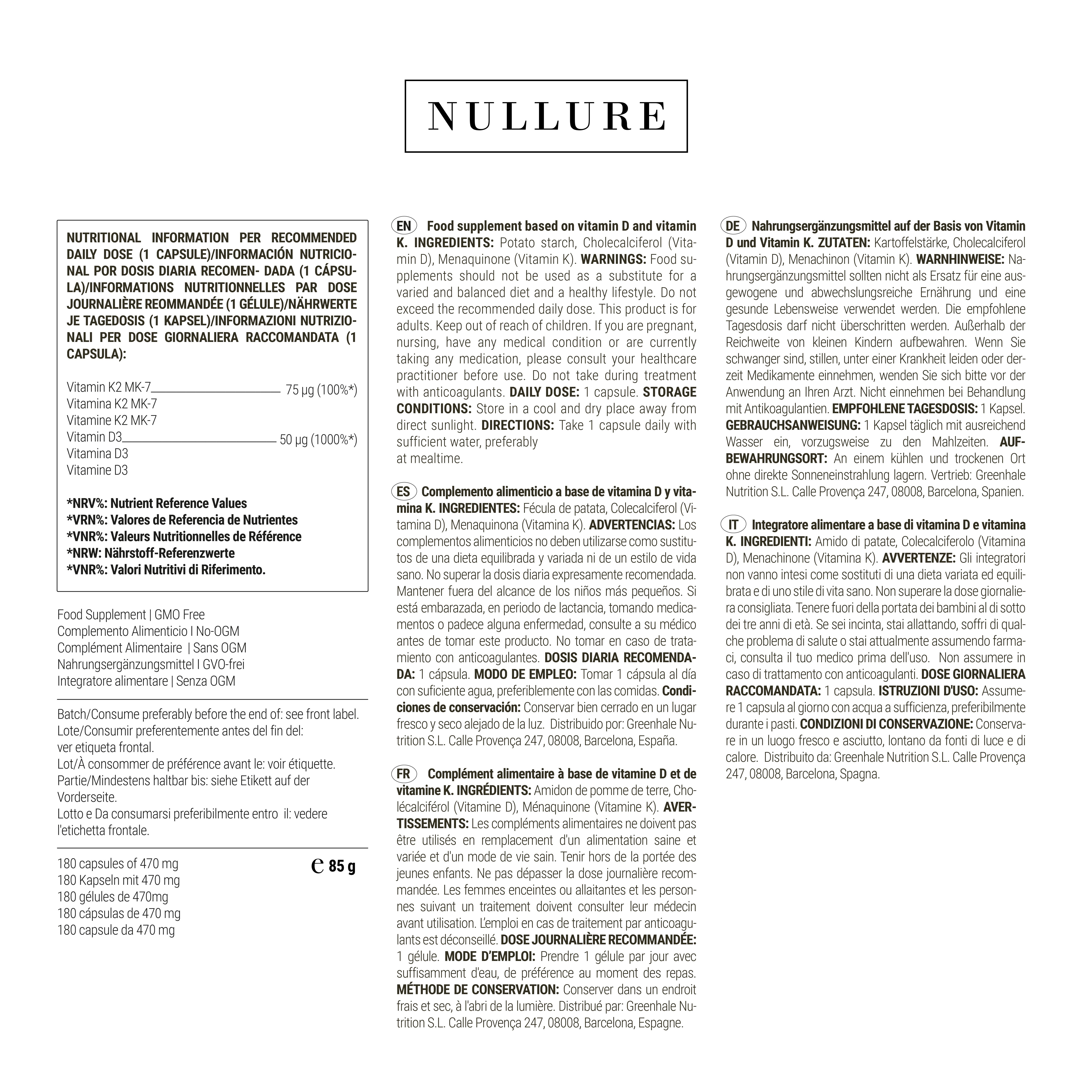 Arrière d'un emballage avec informations nutritionnelles et ingrédients en plusieurs langues.