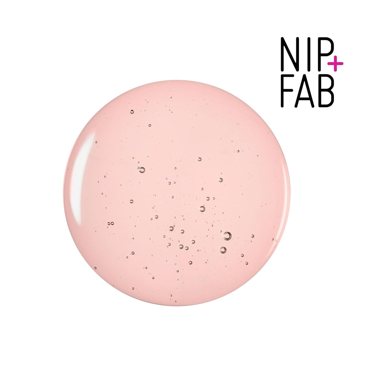 Liquide rose avec de petites bulles. NIP+FAB en haut à droite.
