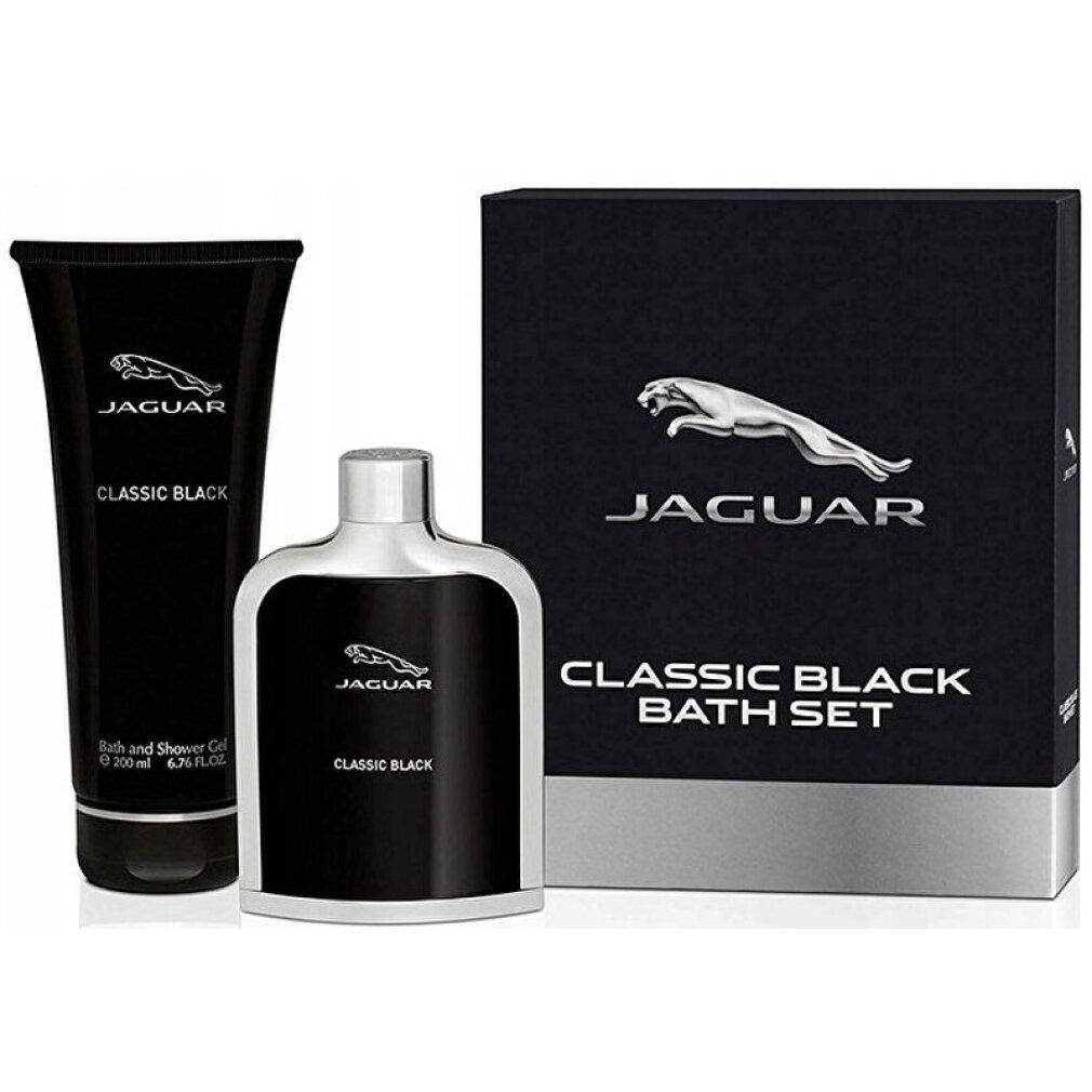 Zwarte Jaguar Classic Black badset. Bevat douchegel, eau de toilette en geschenkverpakking met logo.