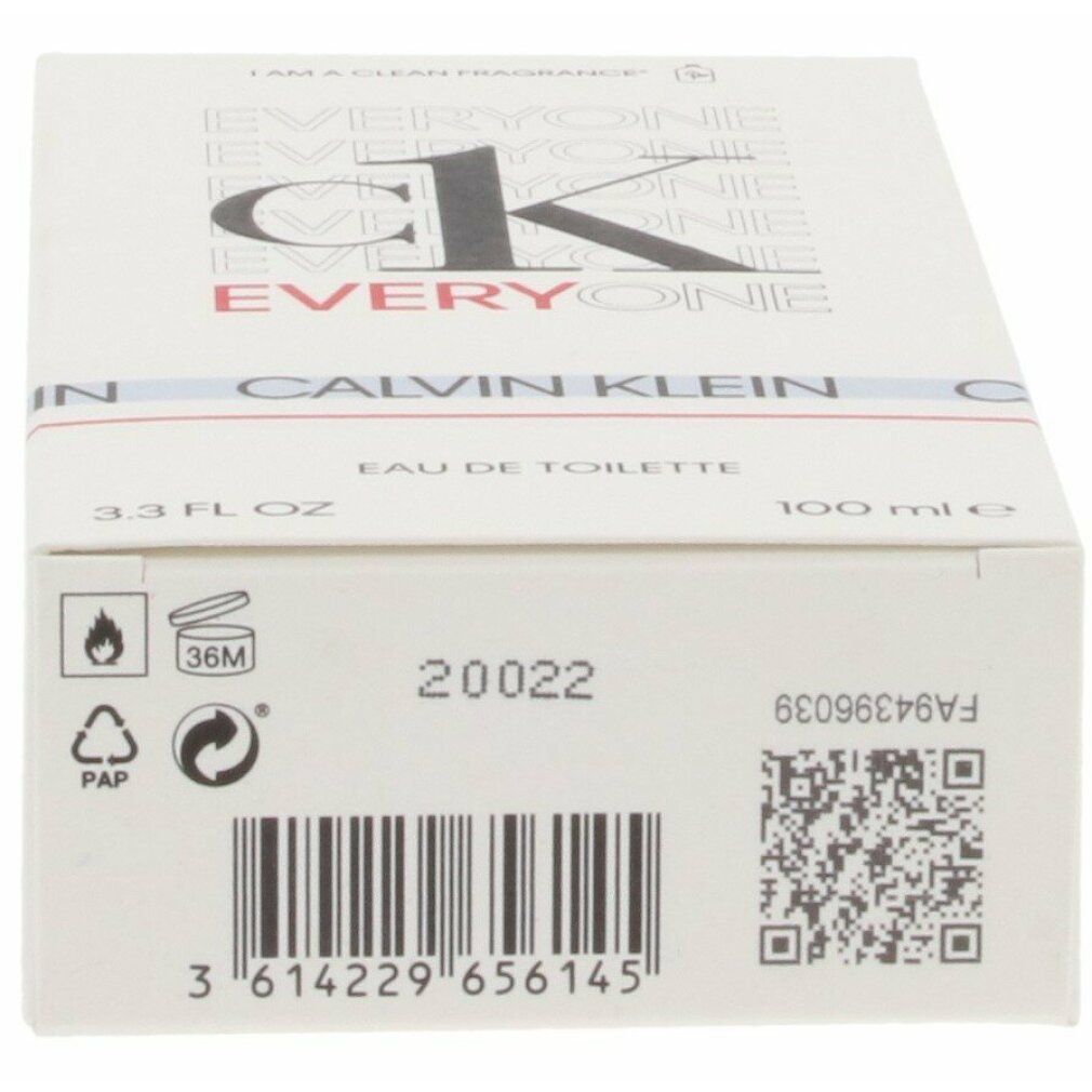 Emballage avec informations. Code-barres, QR code, symboles. Texte: Eau de Toilette, 3.3 fl oz, 100ml e.