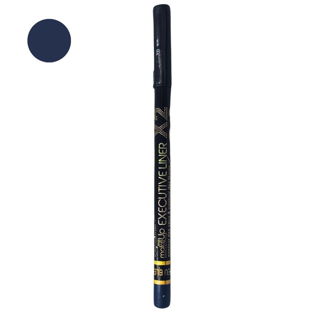 Blauwe Make me up Executive Liner. Zwarte pen met gouden tekst. Kleurencirkel linksboven.