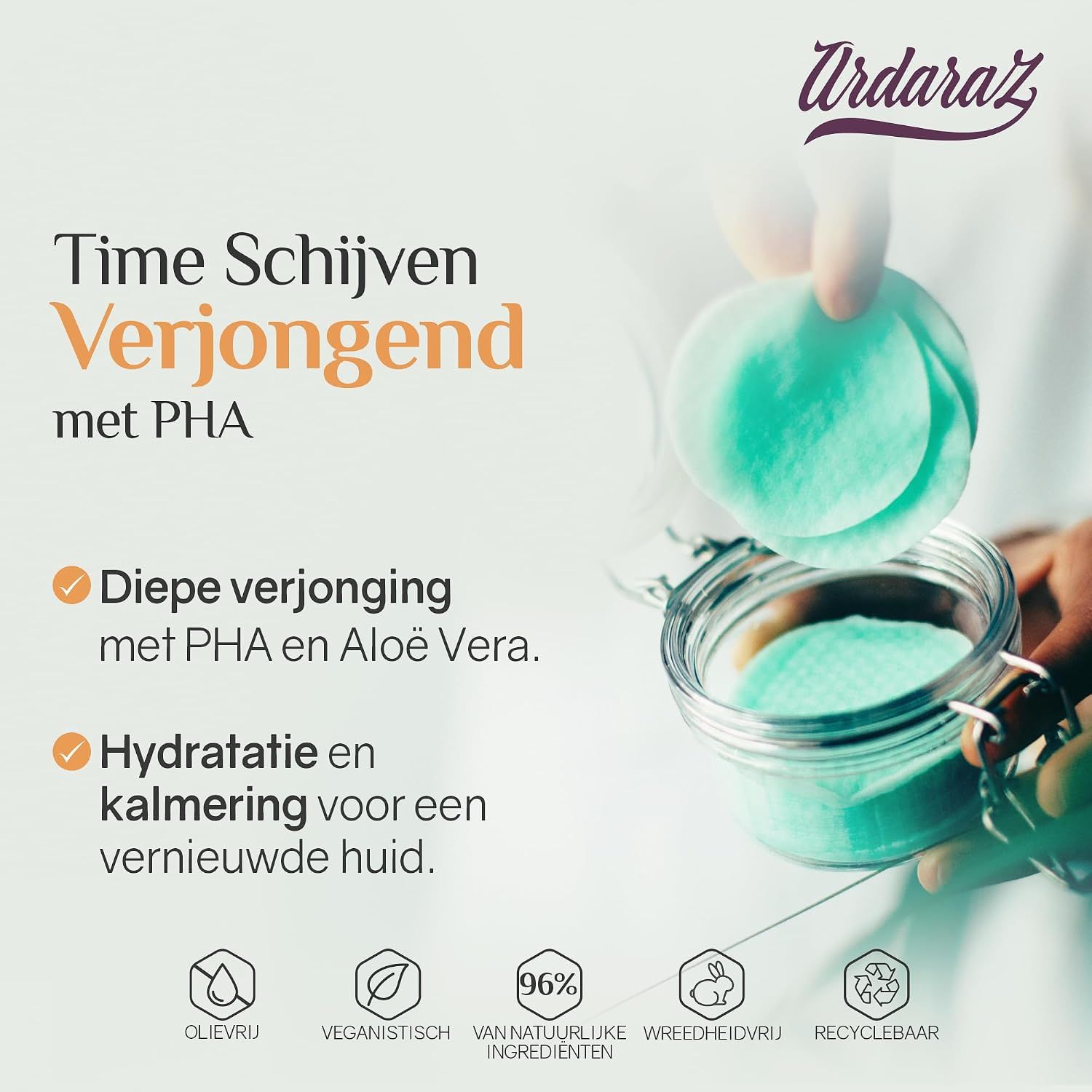 Ardaraz Time Pads Verjongend met PHA. Diepe verjonging, hydratatie en kalmering.