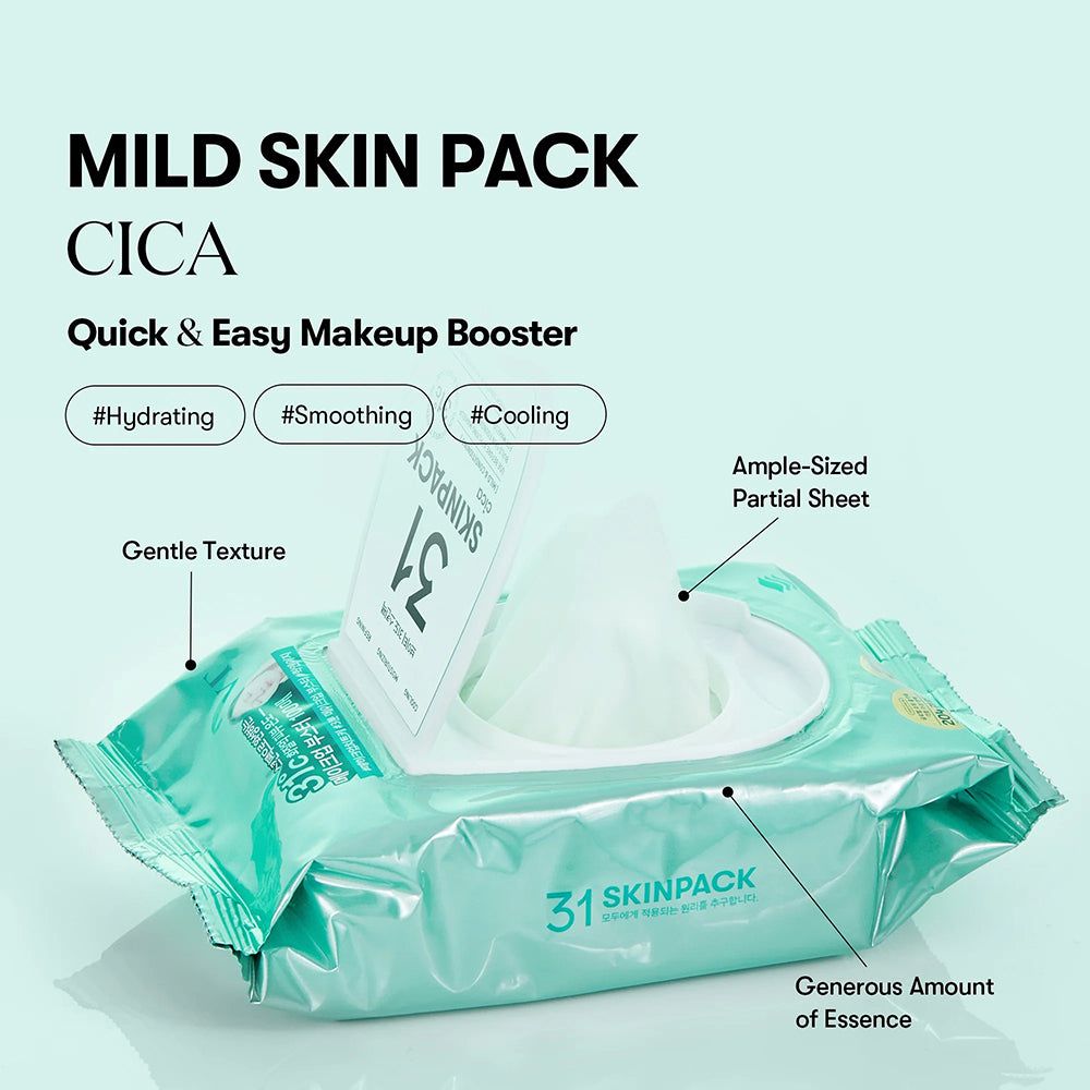 VT Cosmetics Cica Skin Pack doekjes, zachte textuur, royale hoeveelheid essence.