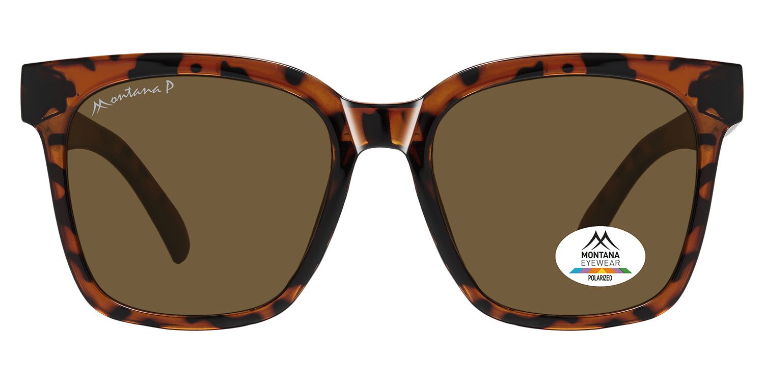 Lunettes de soleil marron et noir. Logo Montana Eyewear sur la branche. Autocollant polarisé.