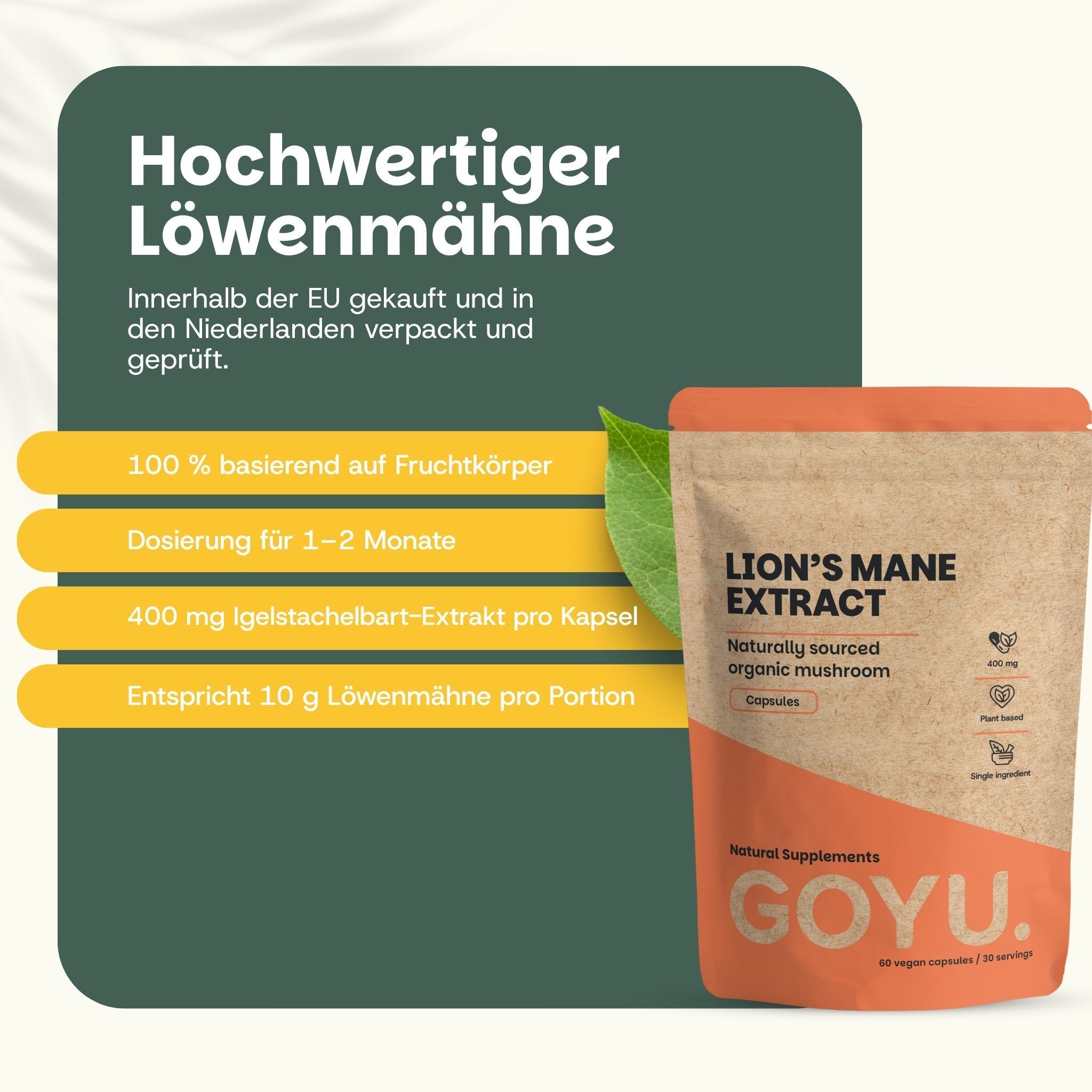 Extrait de crinière de lion de haute qualité en capsules, 100% corps de fruit, 400 mg par capsule.