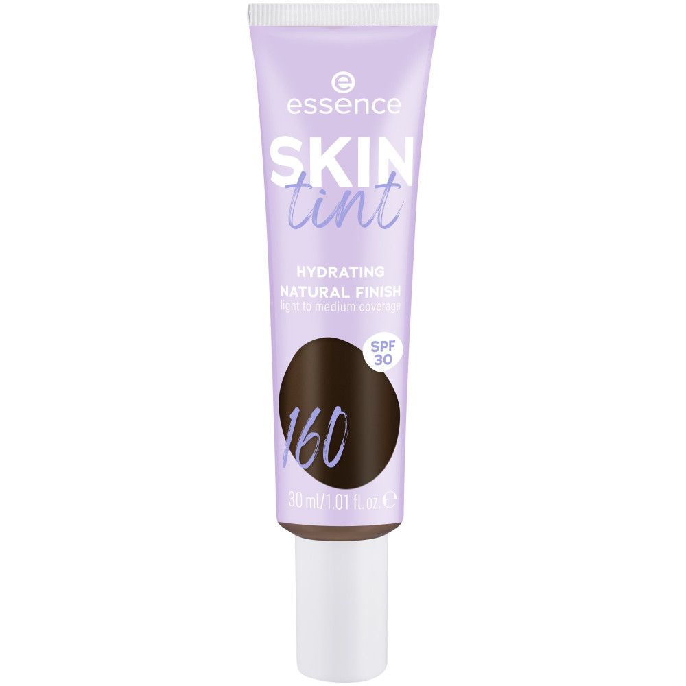 Tube de Skin Tint Foundation lilas, nom du produit et teinte 160. Contient SPF 30. 30 ml.