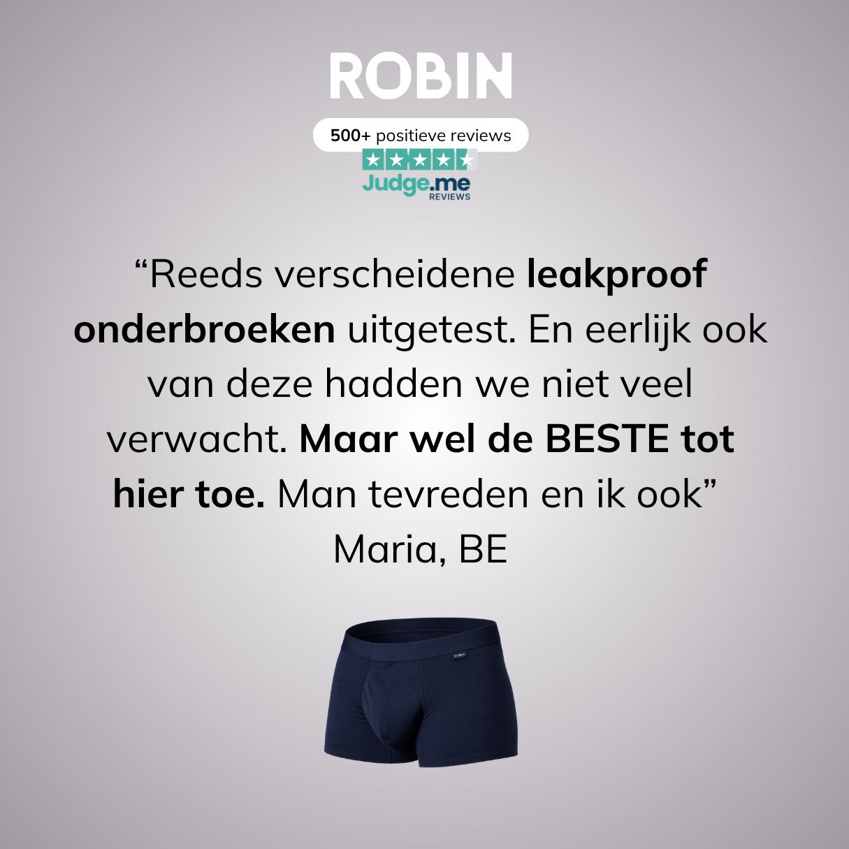 Klantervaring: "Beste tot nu toe geteste lekvrije onderbroek". Donkerblauwe herenboxer.