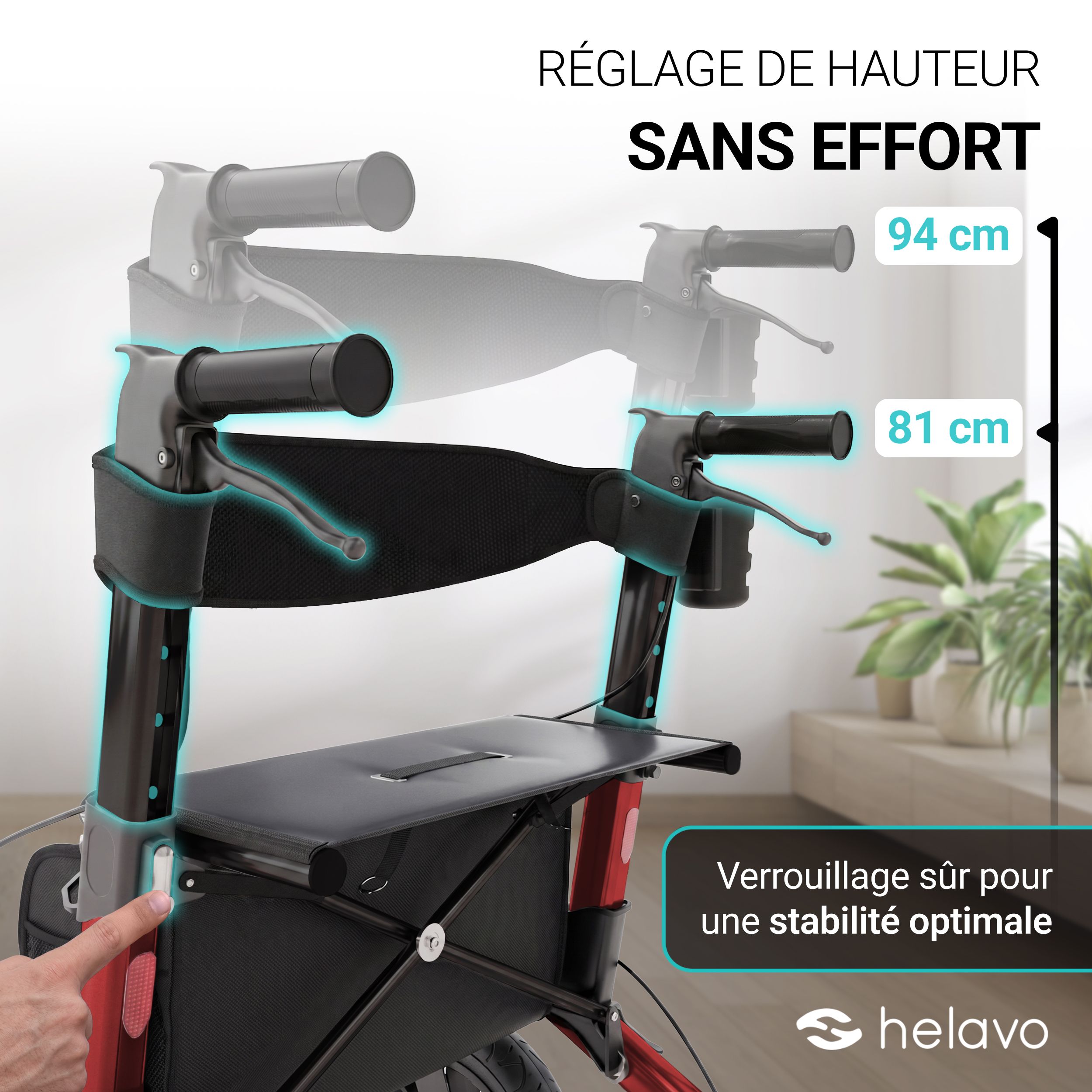 Helavo Déambulateur d'extérieur avec roues en caoutchouc plein et siege pliable 9,5kg