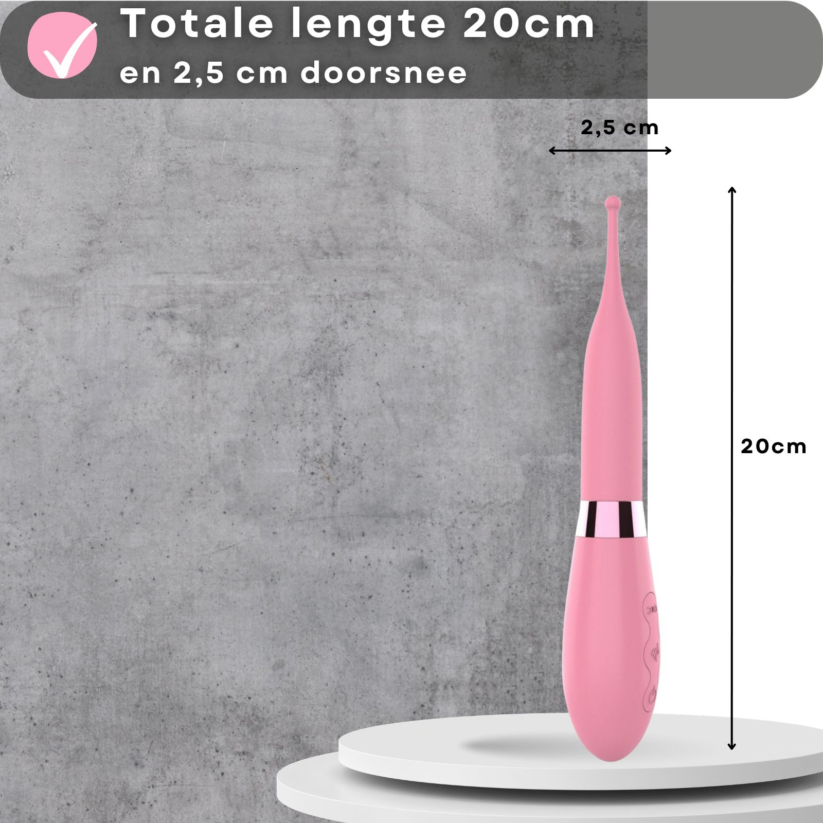 Roze vibrator met stimulerende bal. Siliconen en ABS. 20cm lang, 2,5cm diameter. USB oplaadbaar. 10 standen.