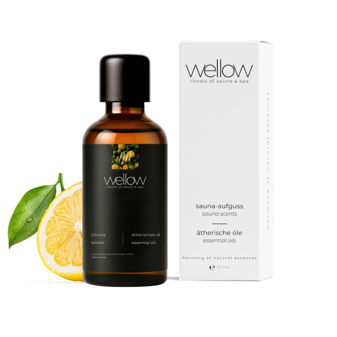 Flacon en verre brun avec bouchon noir et emballage blanc.