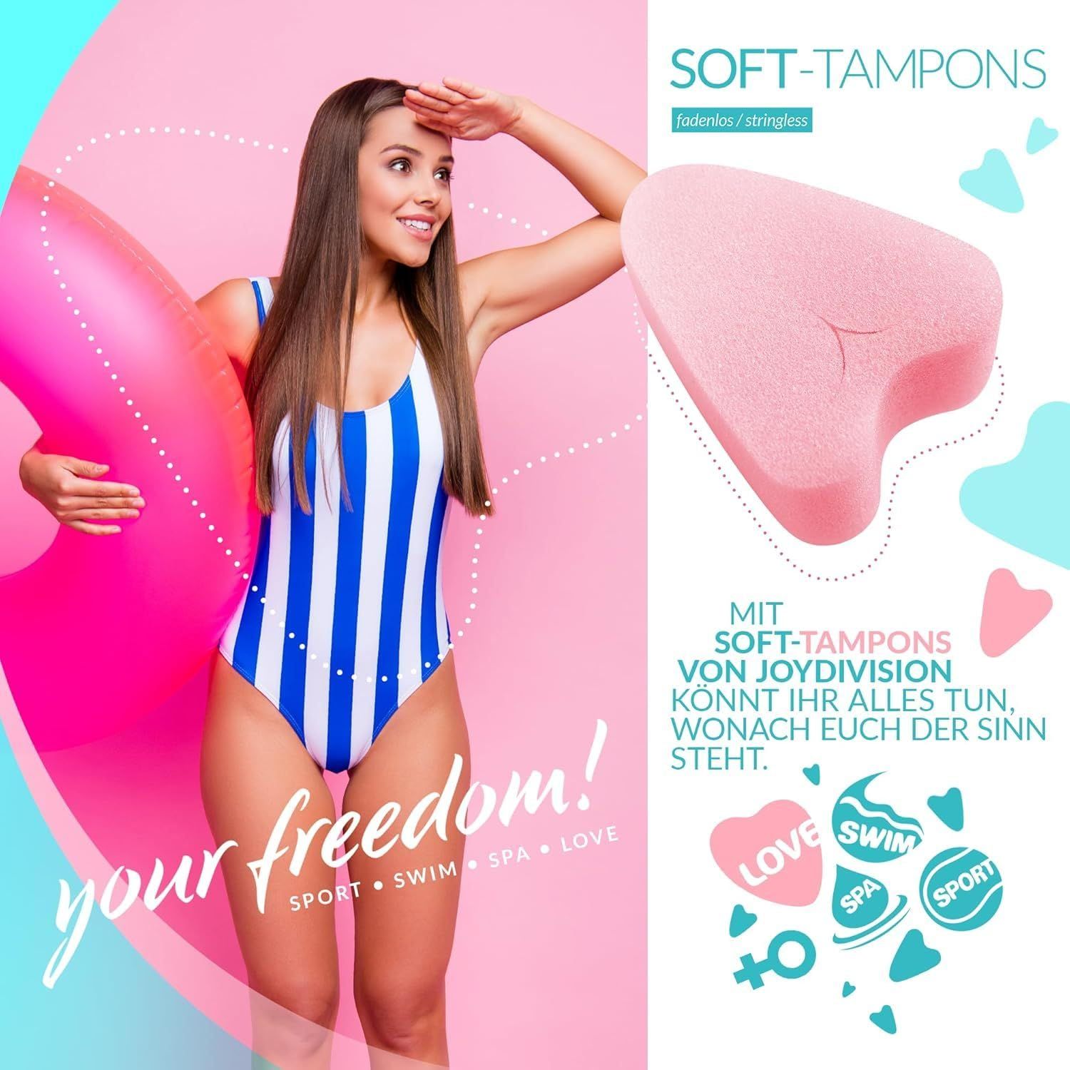 Femme avec un bouée, tenant un tampon cœur rose.