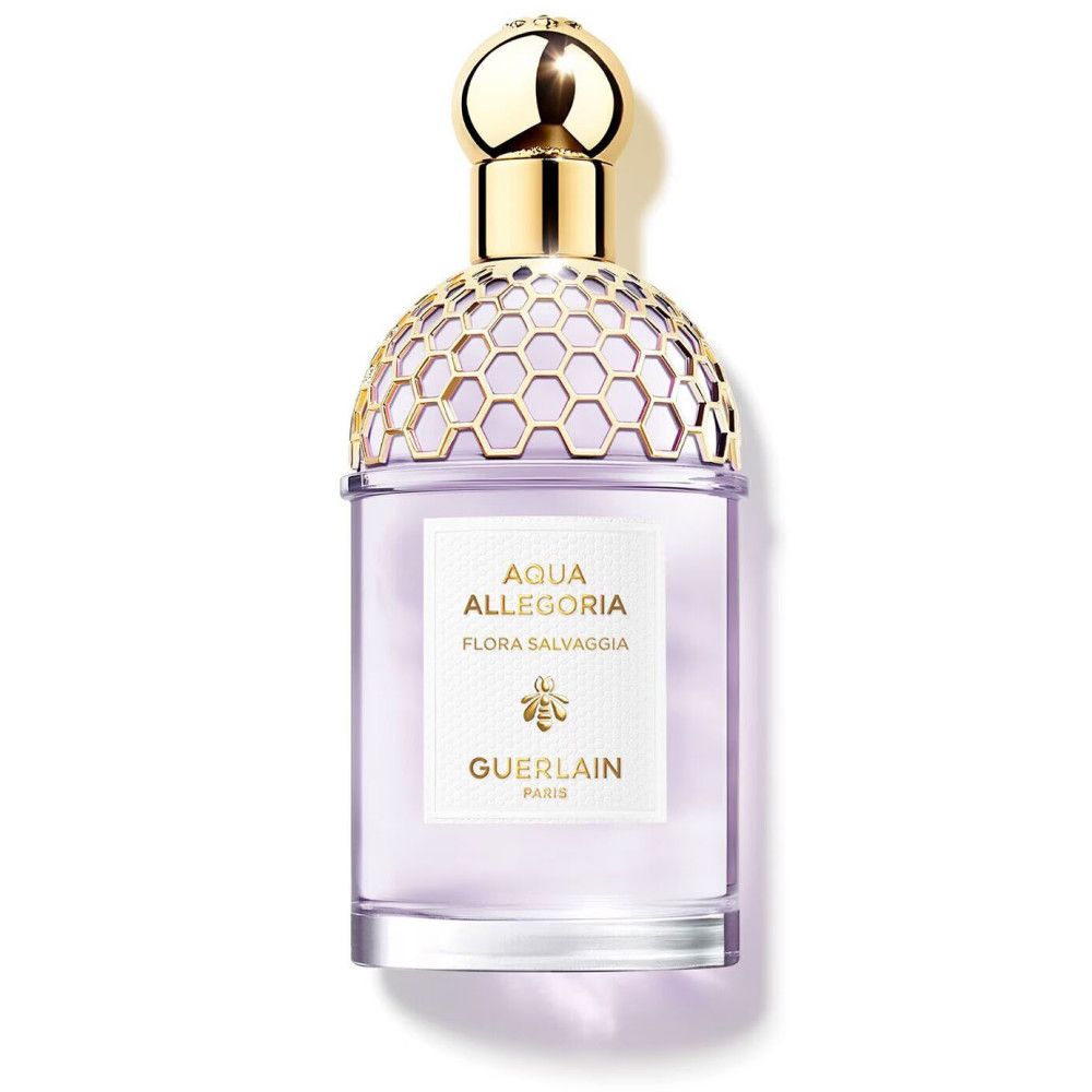 Flacon Guerlain Flora Salvaggia. Bouchon doré, liquide violet. Eau de Toilette.