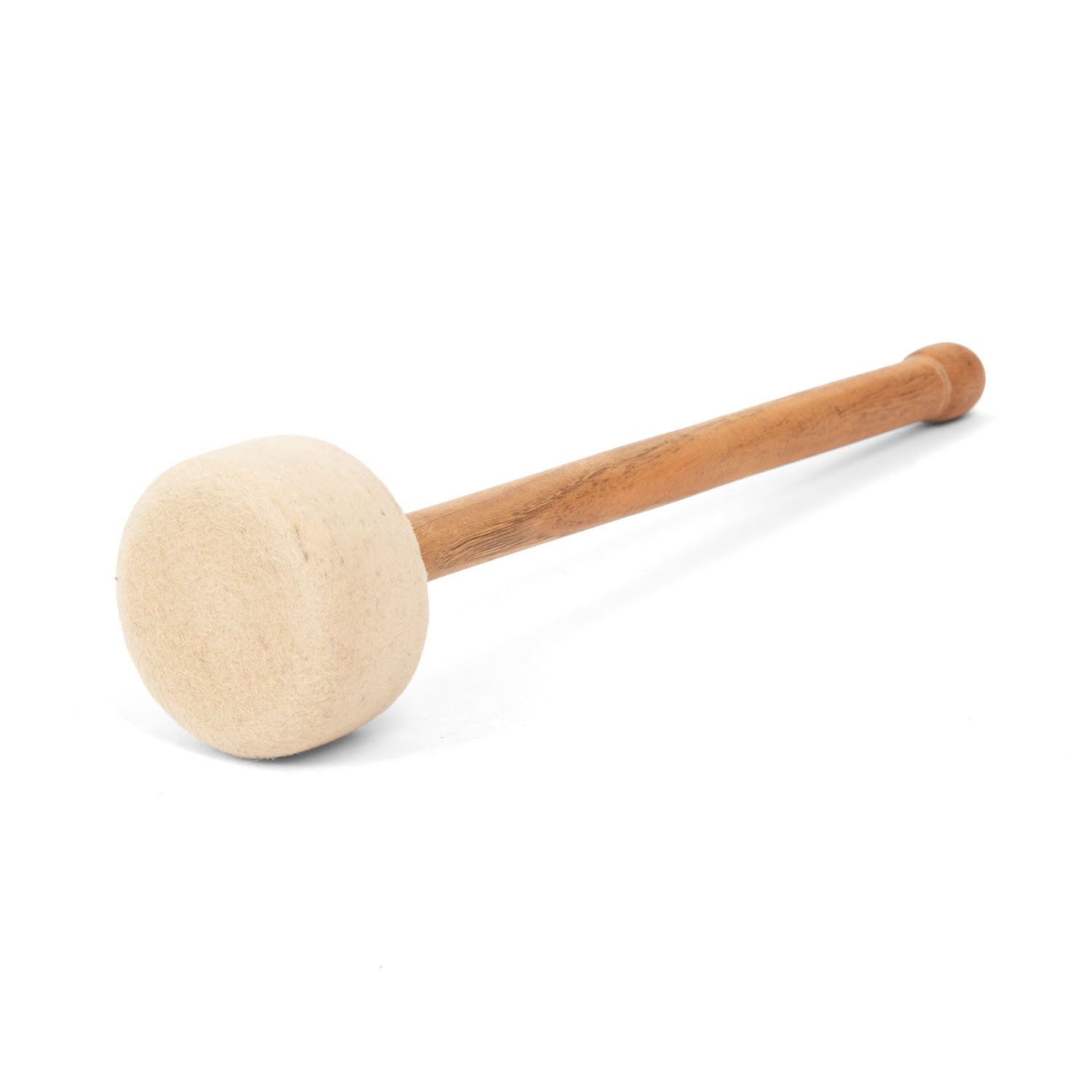 Maillet en feutre avec tête en feutre clair et manche en bois clair.