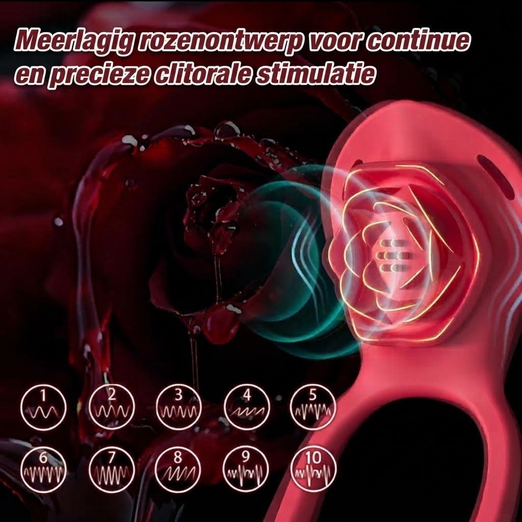 Rood, roosvormig stimulatieapparaat met 10 vibratiepatronen.