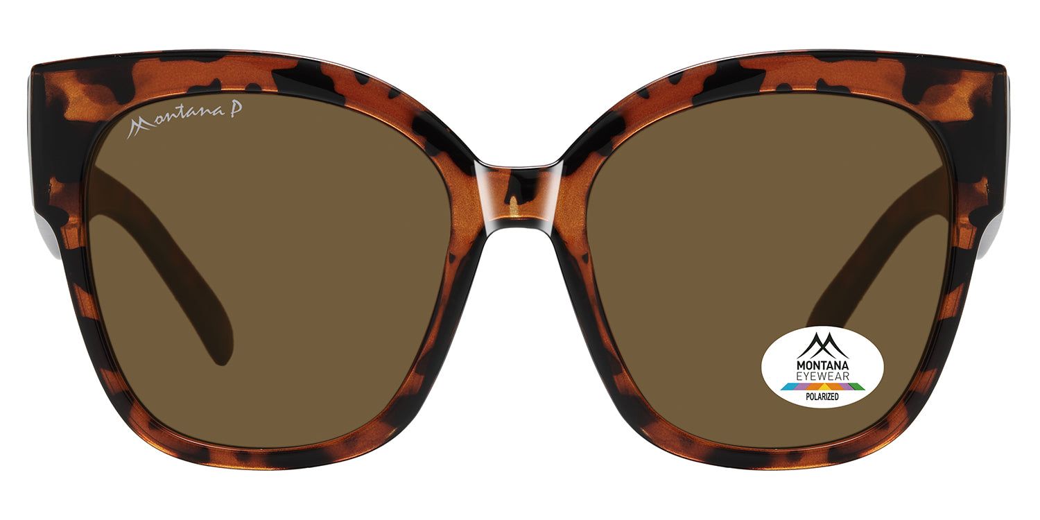 Lunettes de soleil marron et monture écaille de tortue. Logo Montana Eyewear. Autocollant polarisé.