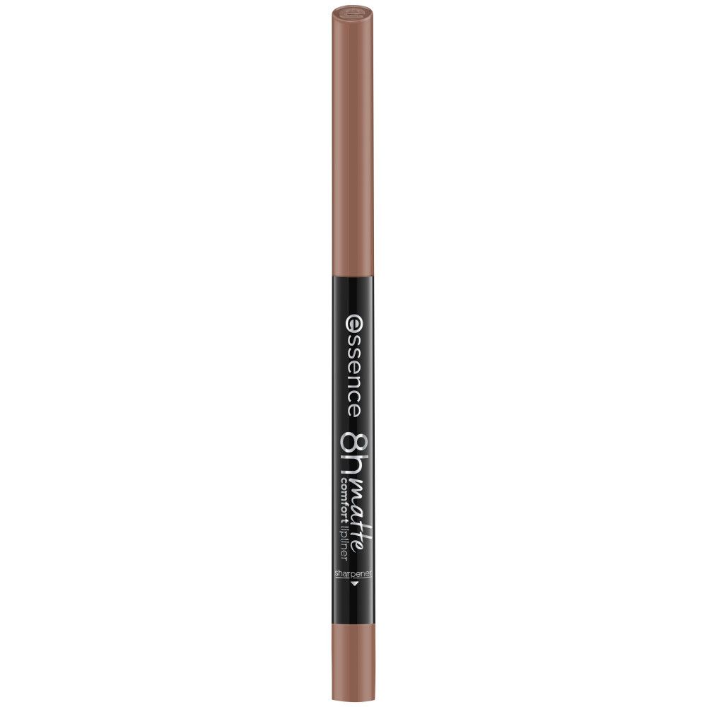 Lipliner met bruine schacht en punt. Merk: Essence, tekst: 8h matte comfort liner.