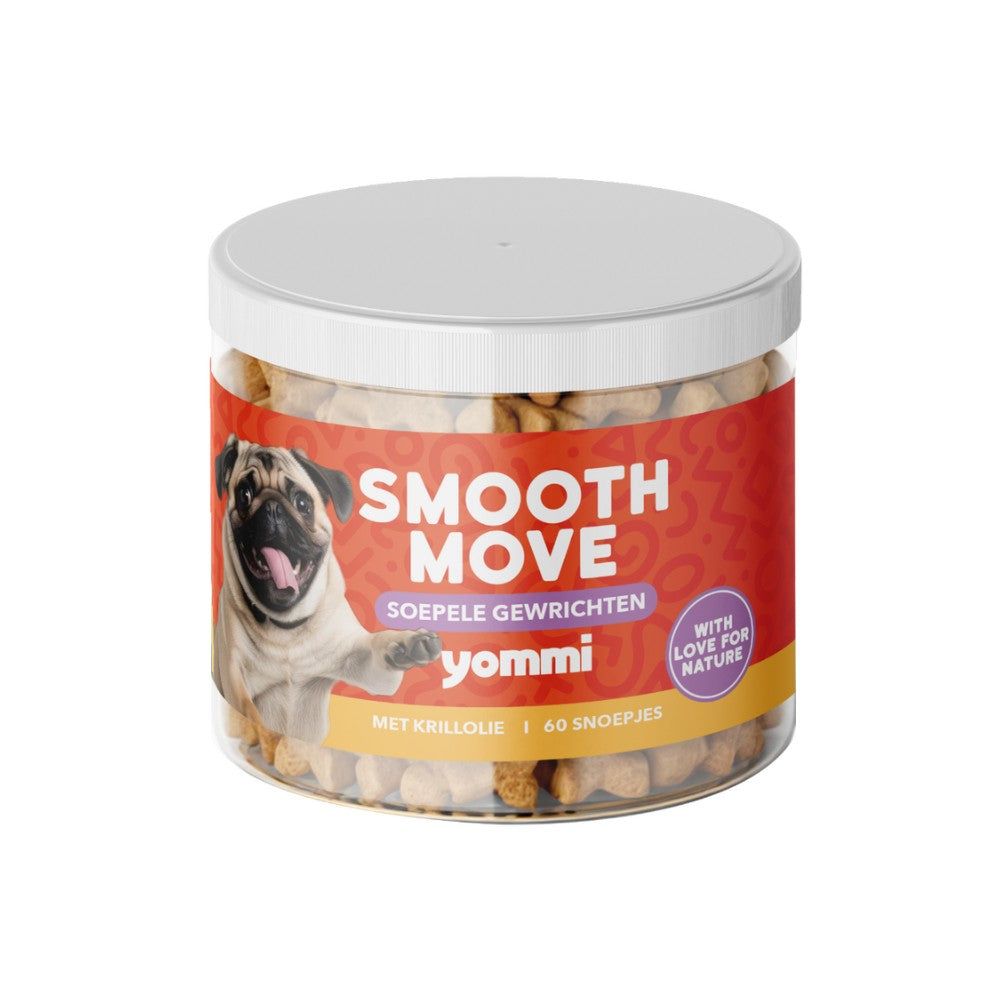 Boîte de friandises pour chien "SMOOTH MOVE" avec image de carlin. Contient 60 pièces.