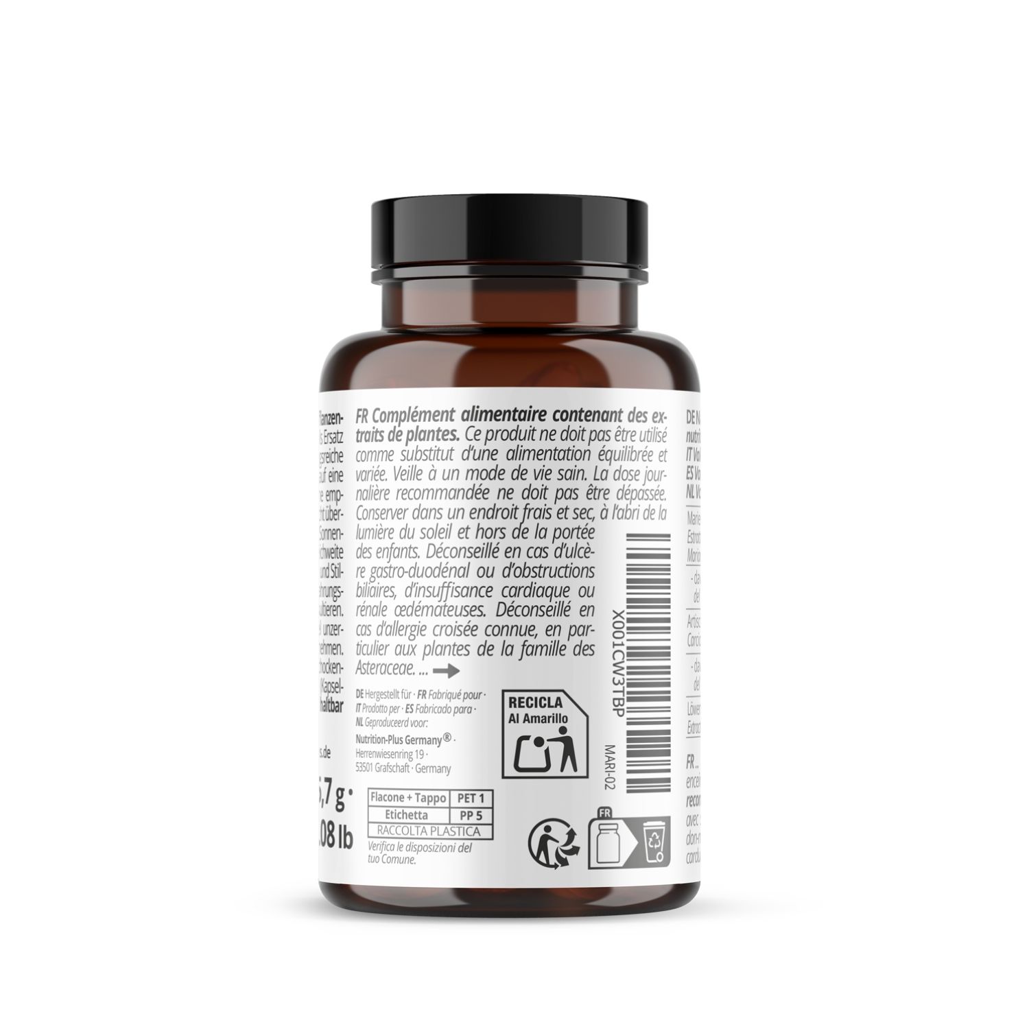 nutri+ Capsules de chardon-marie avec artichaut + pissenlit