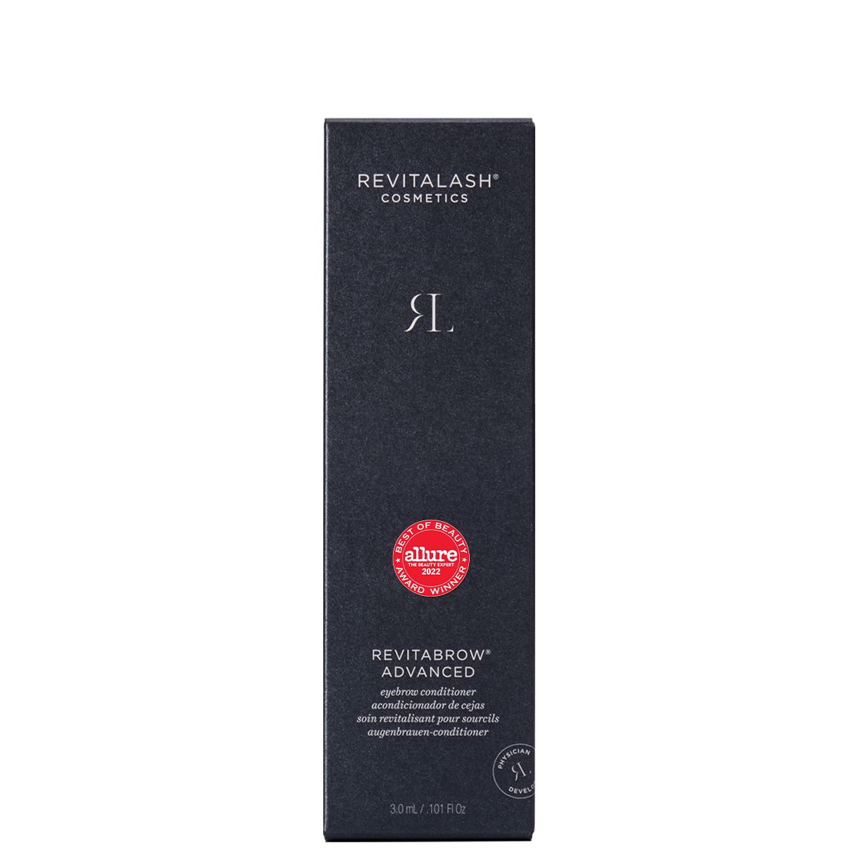 Zwarte verpakking met productnaam en logo. Rode cirkel met tekst "Allure Best of Beauty". Productnaam en logo.