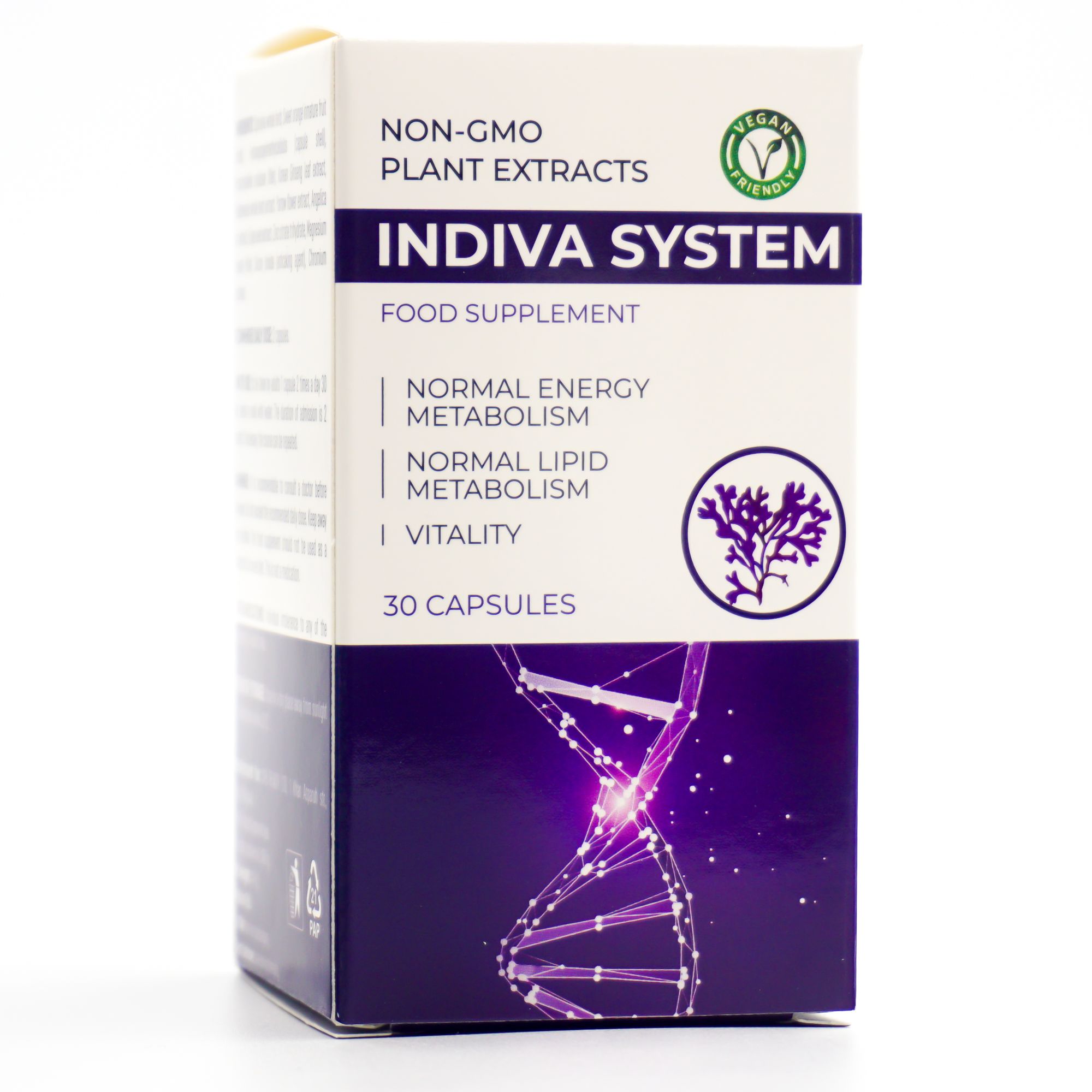 Indiva System voedingssupplement met 30 capsules, vegan.