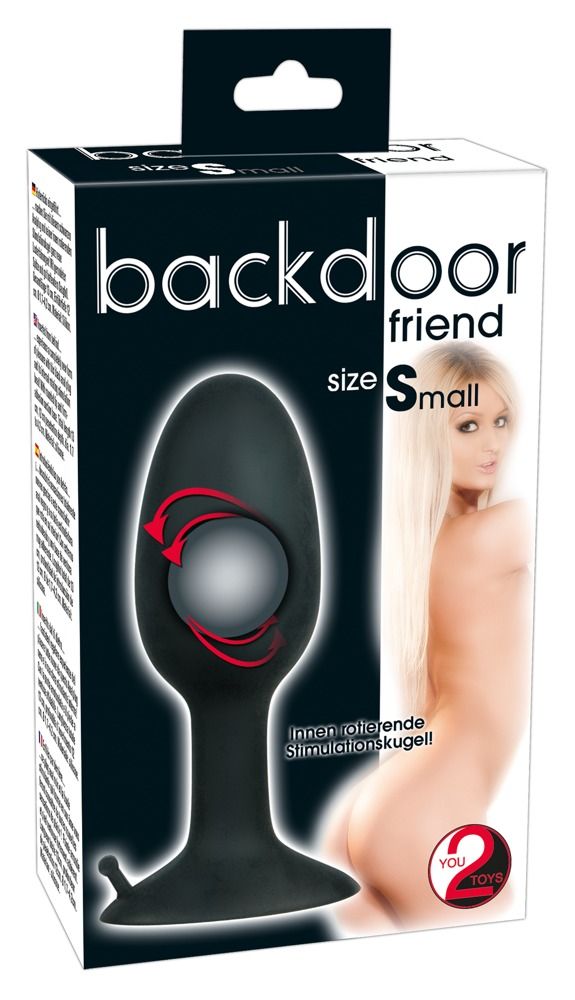 Bouchon anal noir, taille Small, avec boule de stimulation interne rotative.
