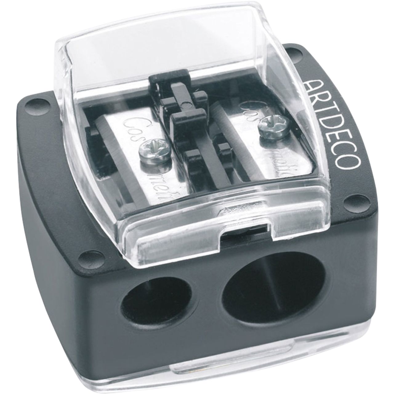 Taille-crayon Duo Artdeco. Taille-crayon noir avec couvercle transparent. Deux ouvertures pour crayons.