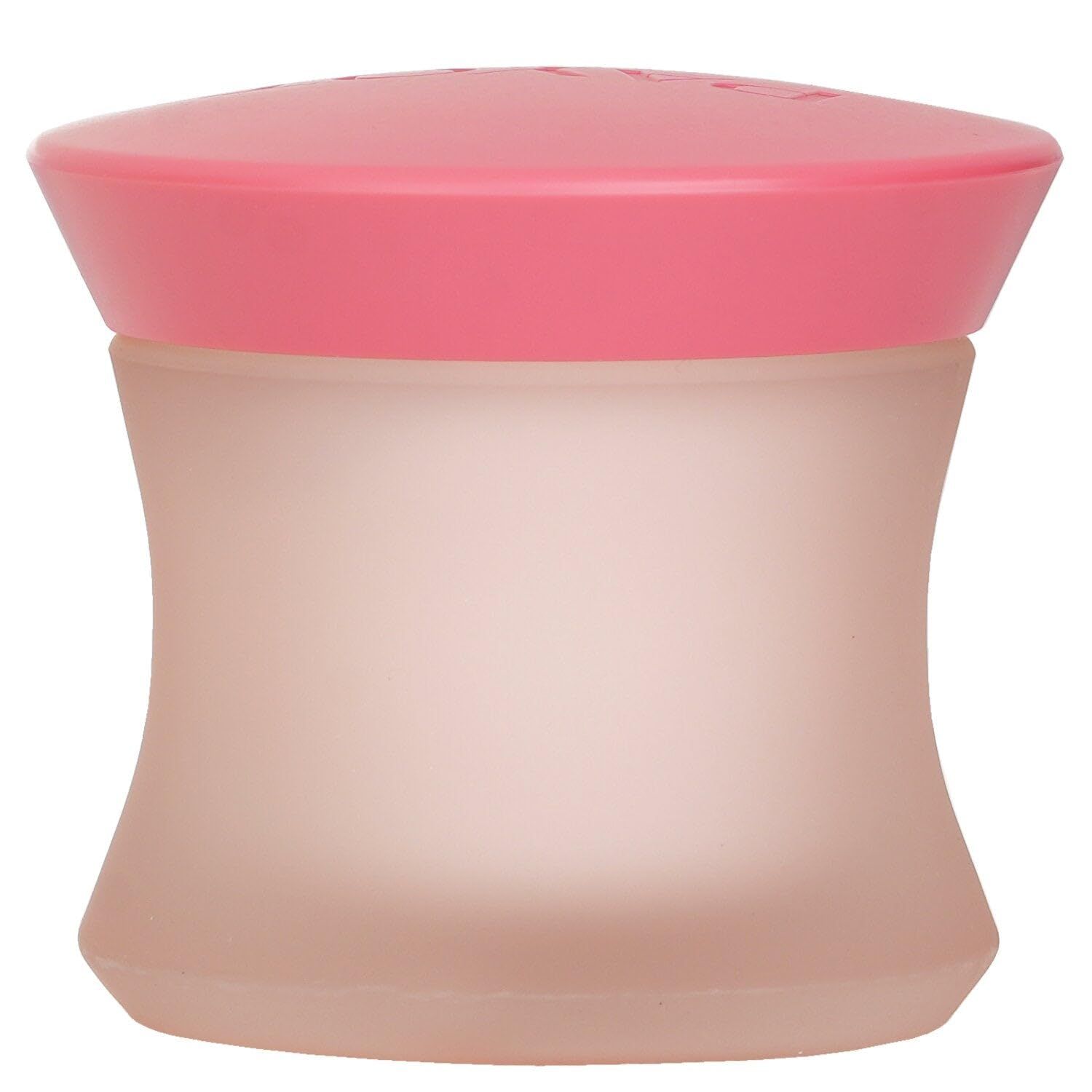 Roze crèmepot met roze deksel. Vorm: getailleerd. Geen verdere informatie.