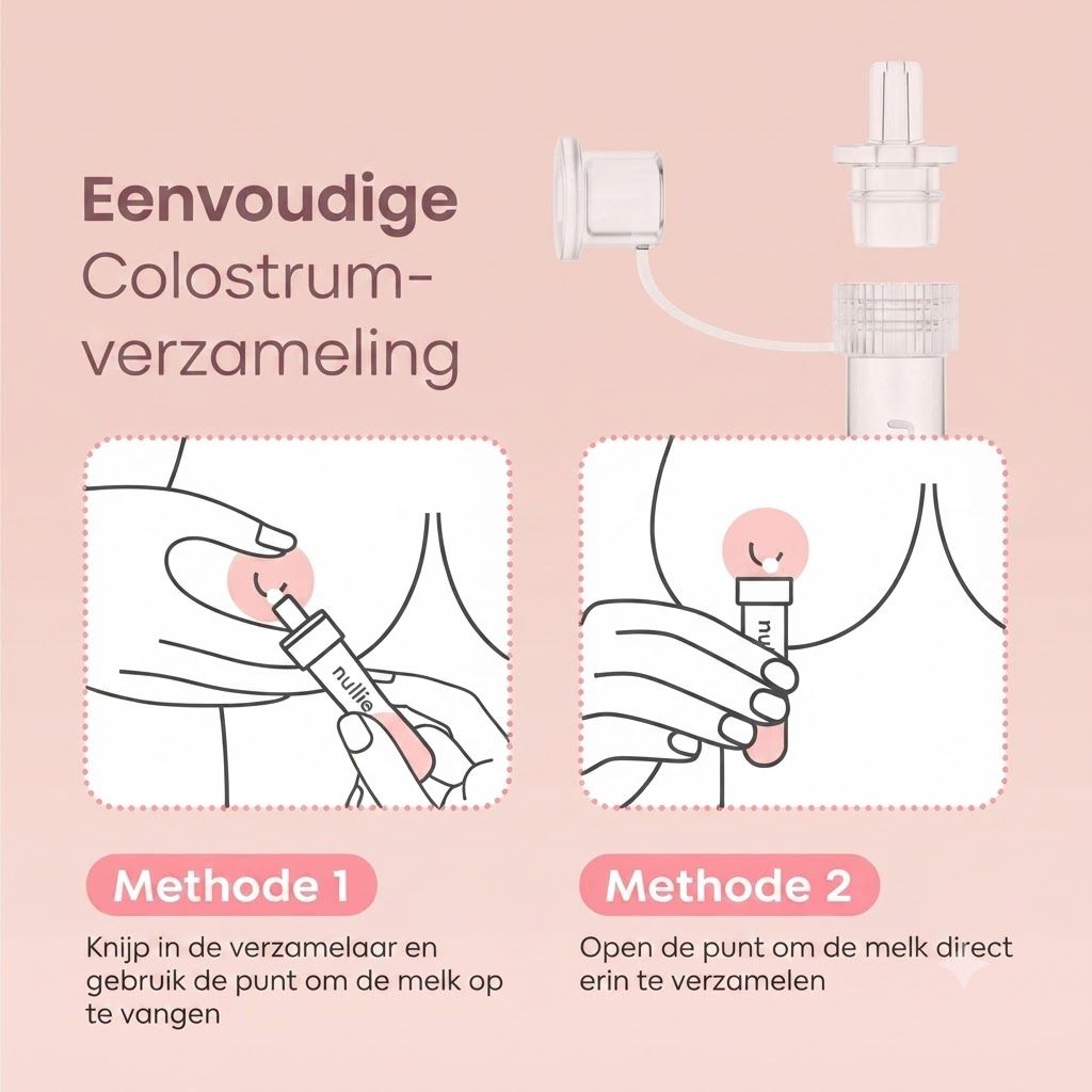 Twee methoden voor colostrumverzameling: handmatige afname met een collector of directe verzameling.