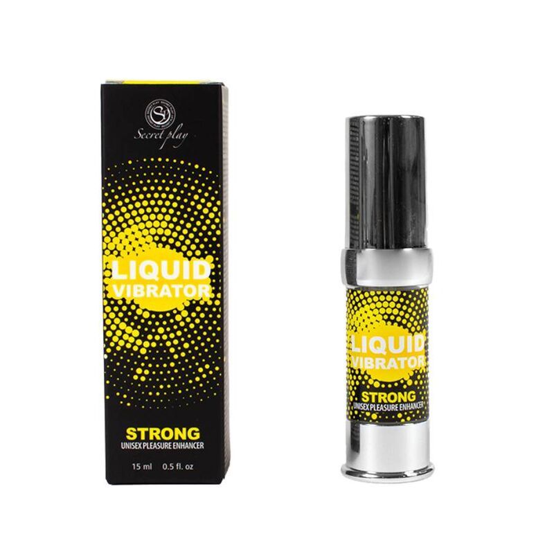 Flesje en verpakking Secret Play Liquid Vibrator Strong, 15ml.