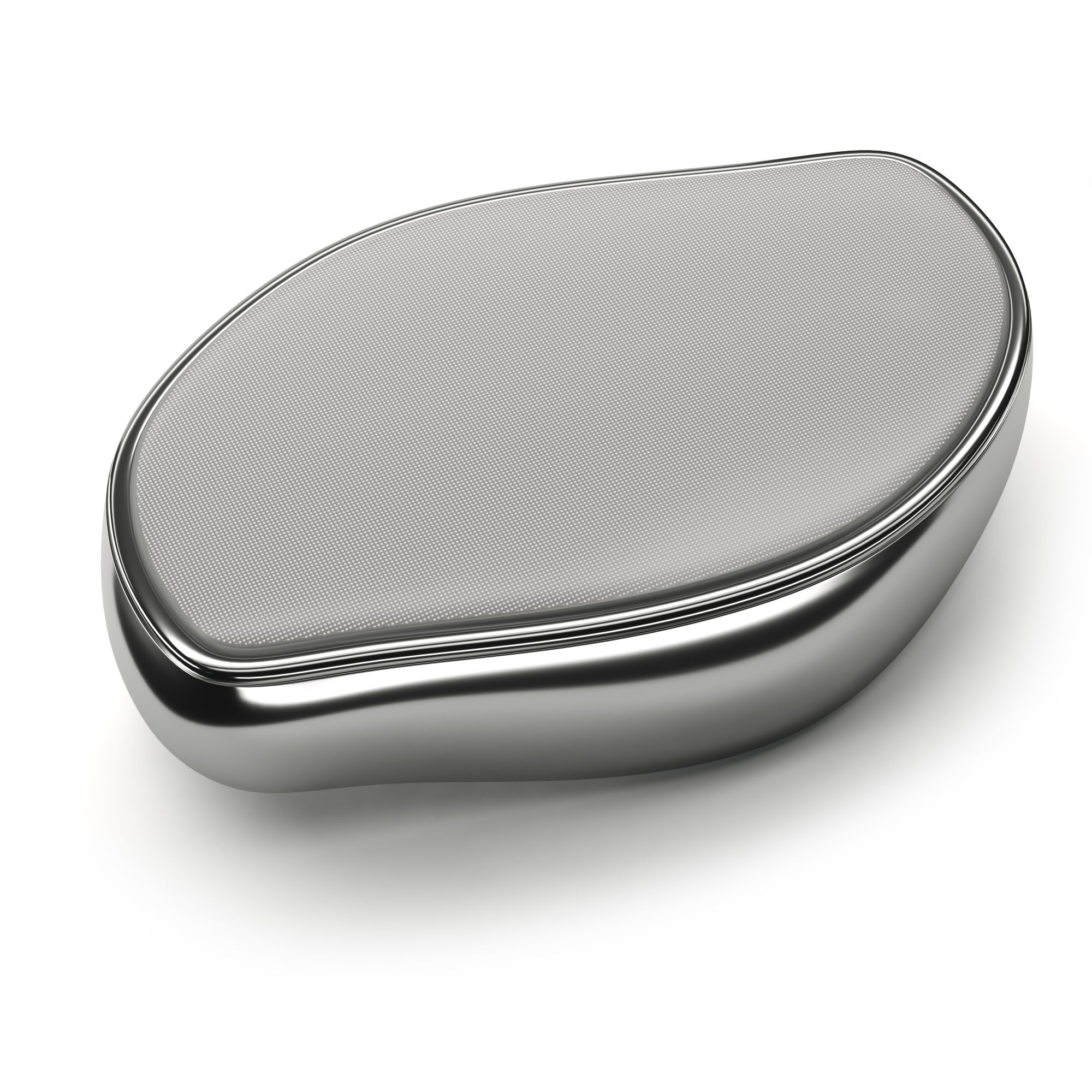 Appareil ovale argenté brillant avec insert texturé.
