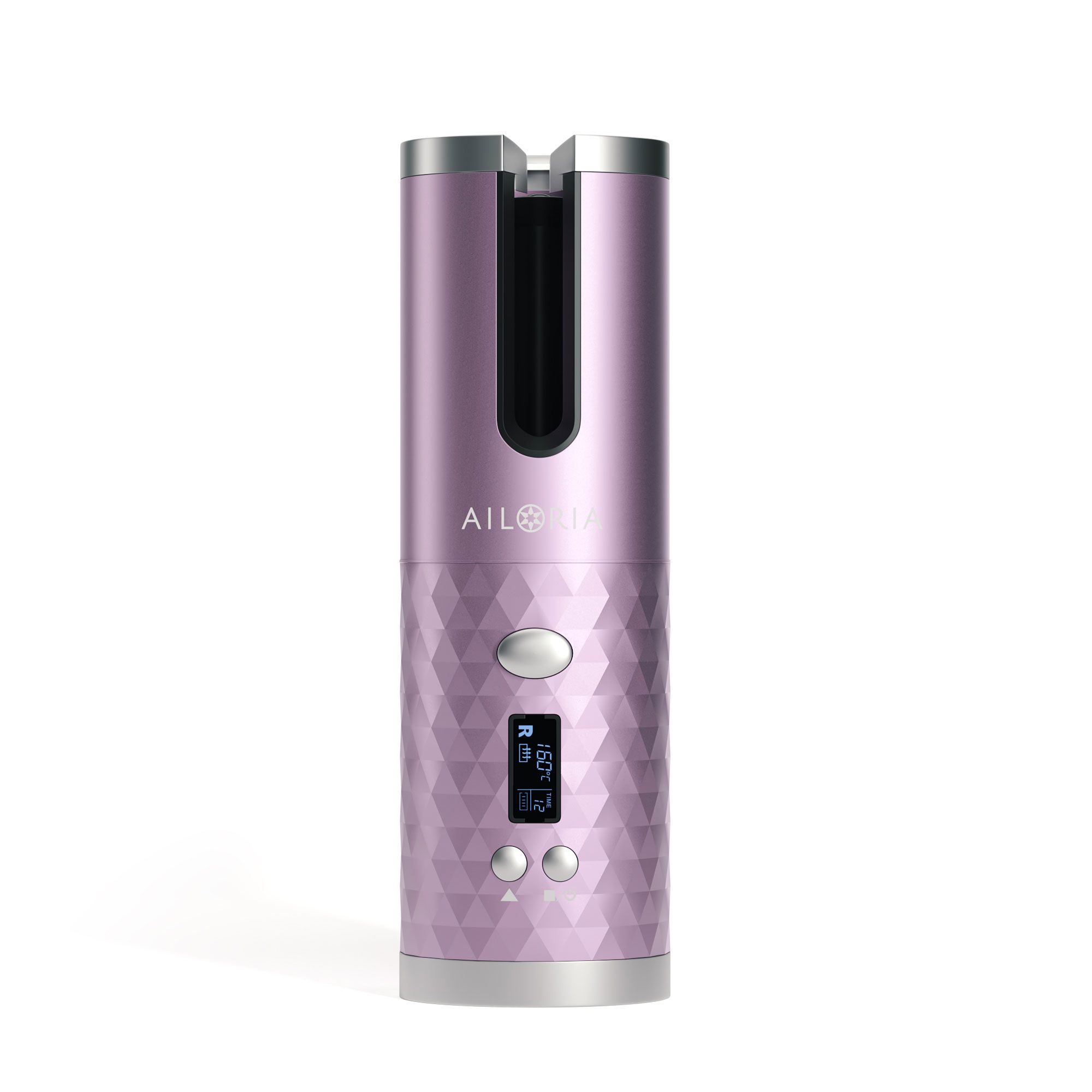 Fer à boucler sans fil violet avec écran numérique et boutons. Marque AILORIA.