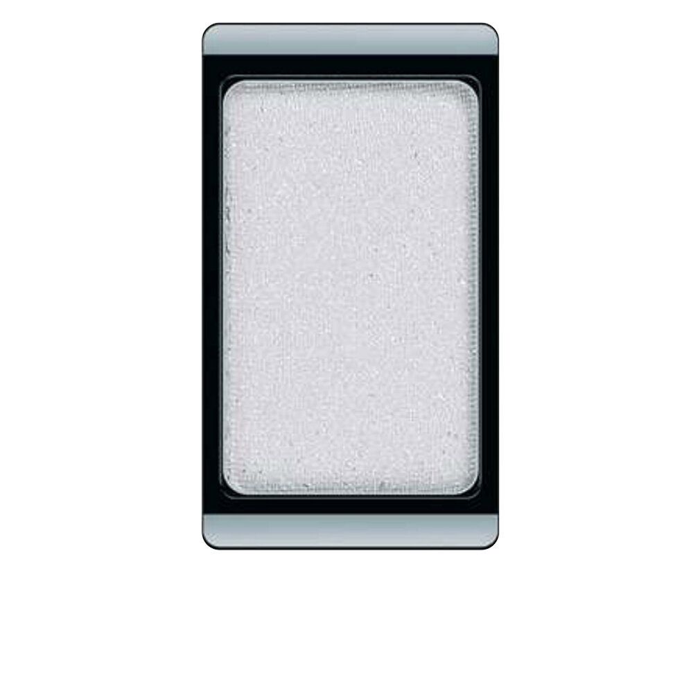 Boîtier rectangulaire d'ombre à paupières avec ombre à paupières blanche scintillante, isolé sur fond blanc.