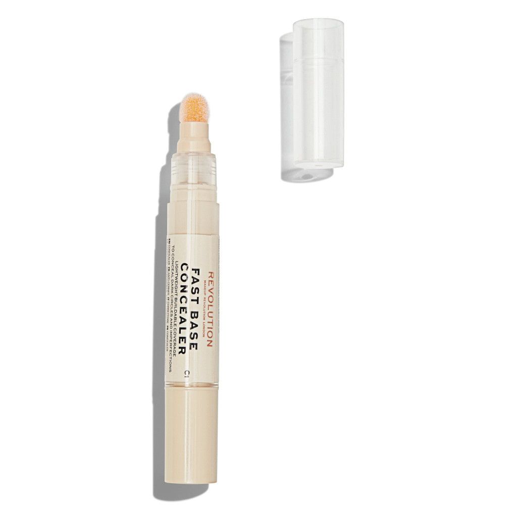 Concealer en bâton avec applicateur éponge et bouchon séparé. Inscription: Fast Base Concealer.