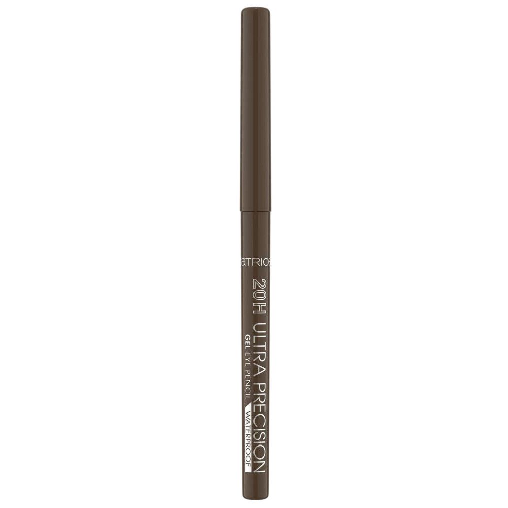 Crayon gel pour les yeux marron, cylindrique, avec nom du produit et marque. Inscription : 20H Ultra Precision Gel Eye Pencil Waterproof.