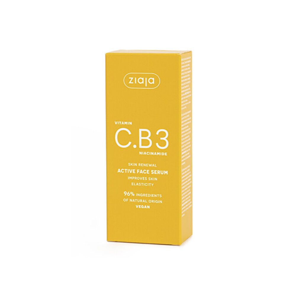 Gele doos met ZIAJA Vitamin C.B.3 Niacinamide Skin Renewal Active Face Serum.