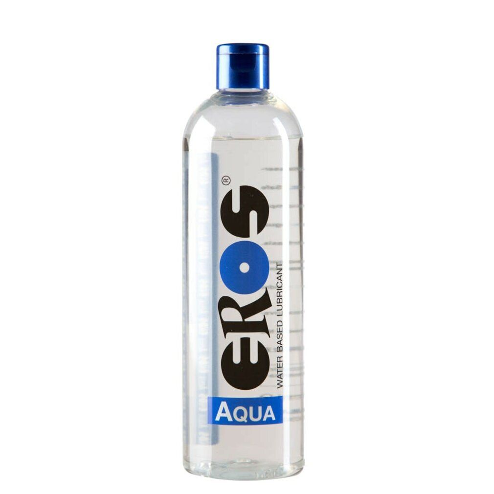 Eros Aqua glijmiddel op waterbasis in een doorzichtige fles met blauwe dop.