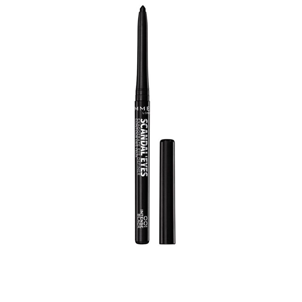 Zwarte eyeliner-stift met open dop. Opschrift: Scandal'eyes, 001 Intens zwart.