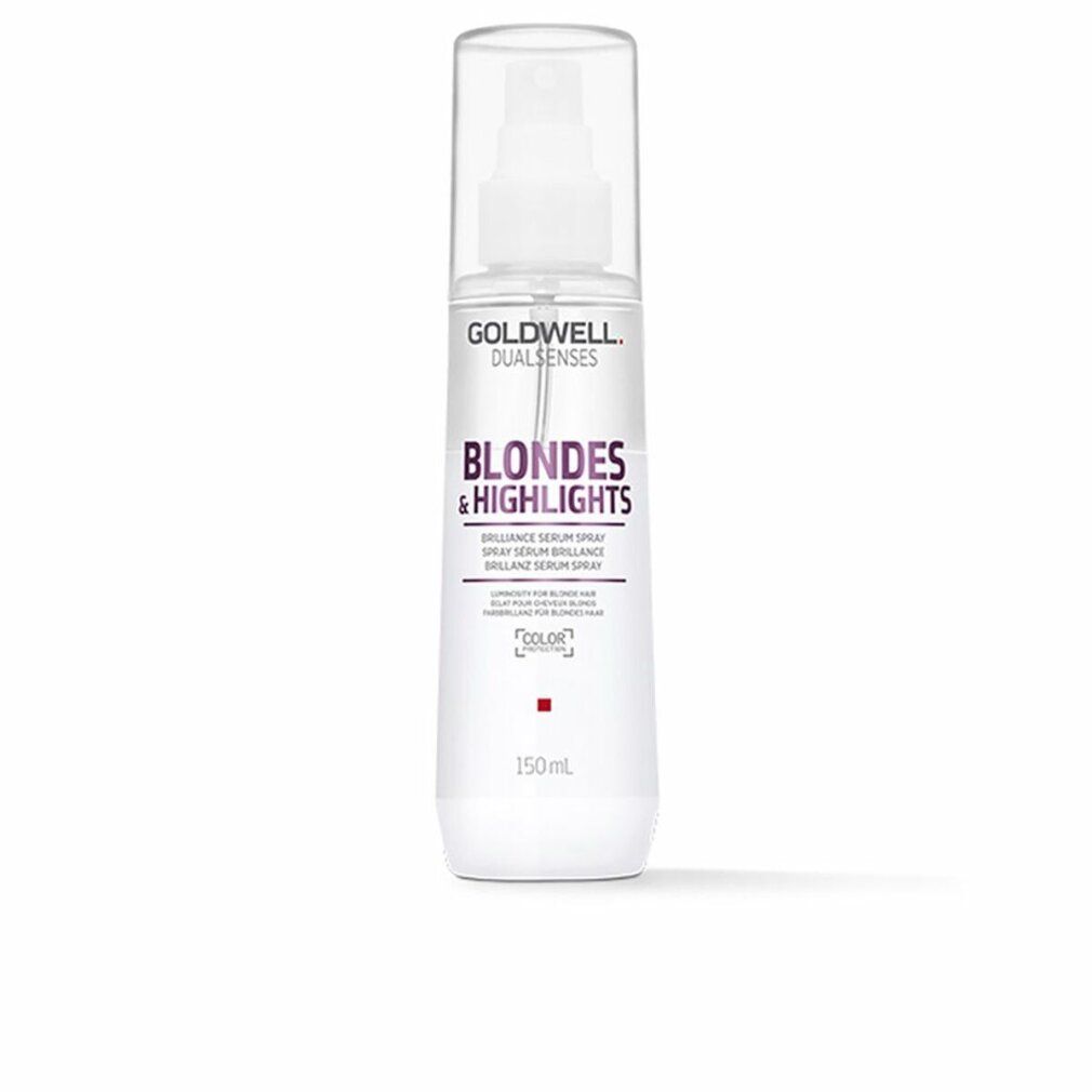 Goldwell Dualsenses Blondes & Highlights Serum Spray. Flacon blanc avec vaporisateur. Nom du produit et logo visibles.