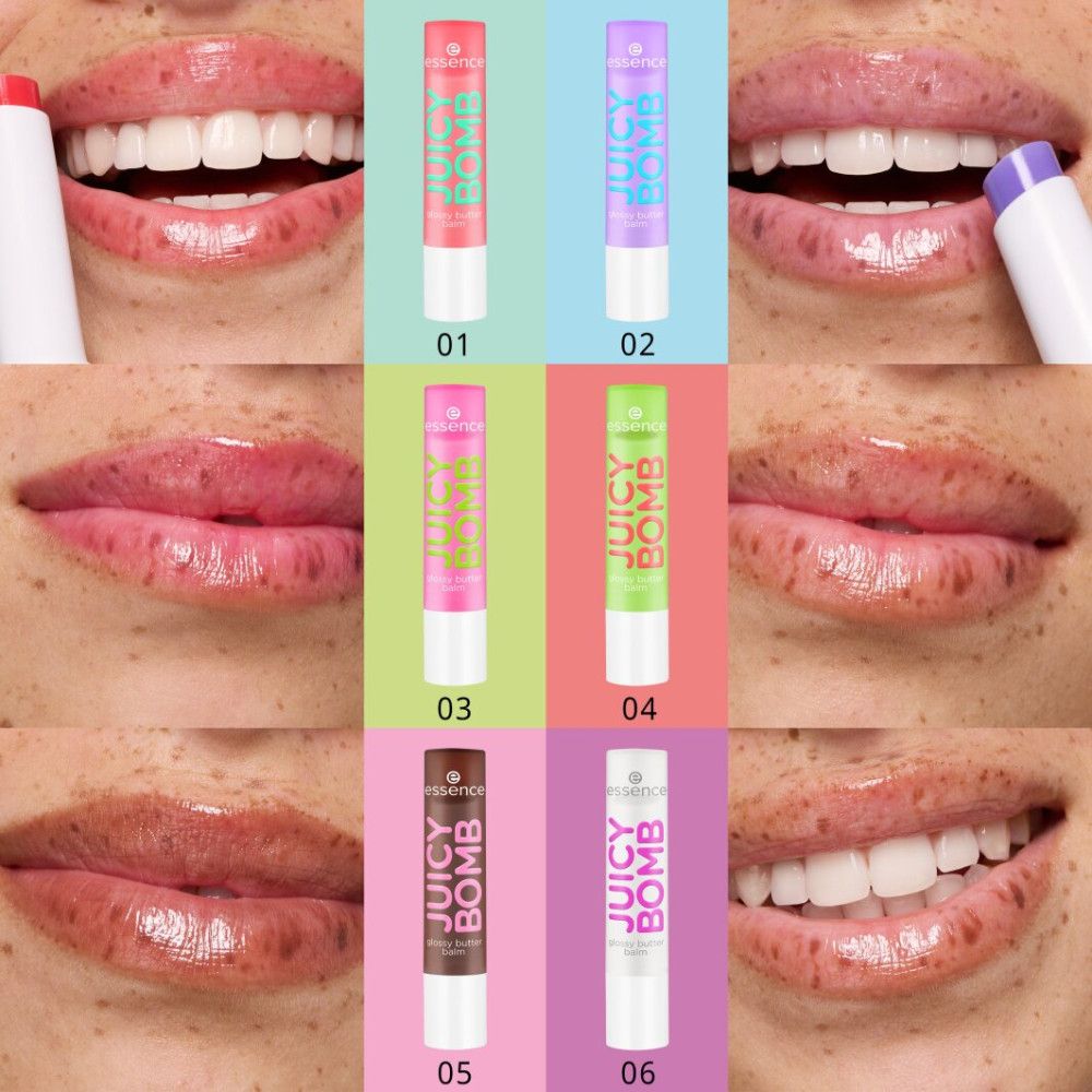 Gros plans de lèvres avec du baume à lèvres de différentes couleurs. Les tubes de baume à lèvres sont également visibles.