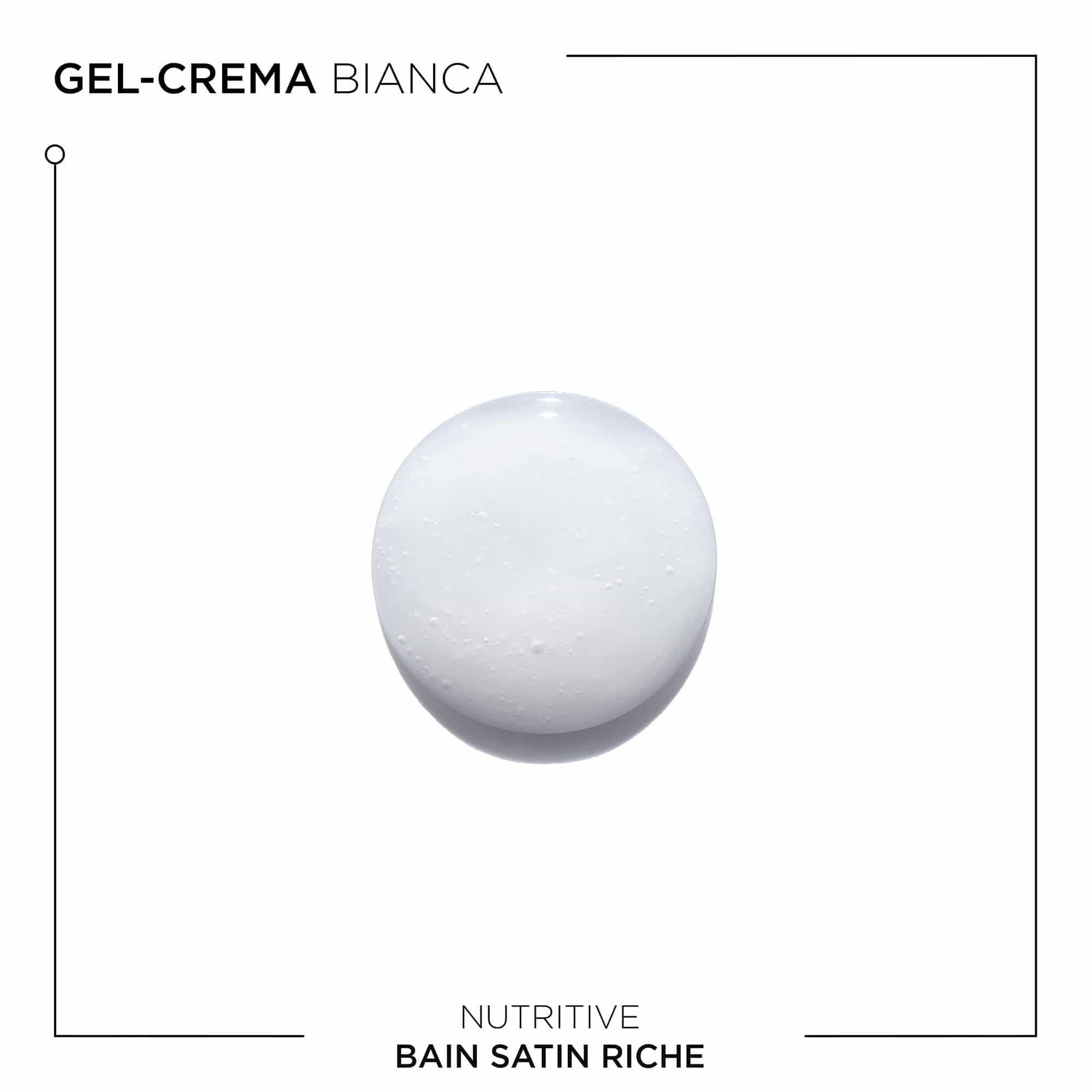 Witte gel-crème textuur van Kérastase Nutritive Bain Satin Riche.