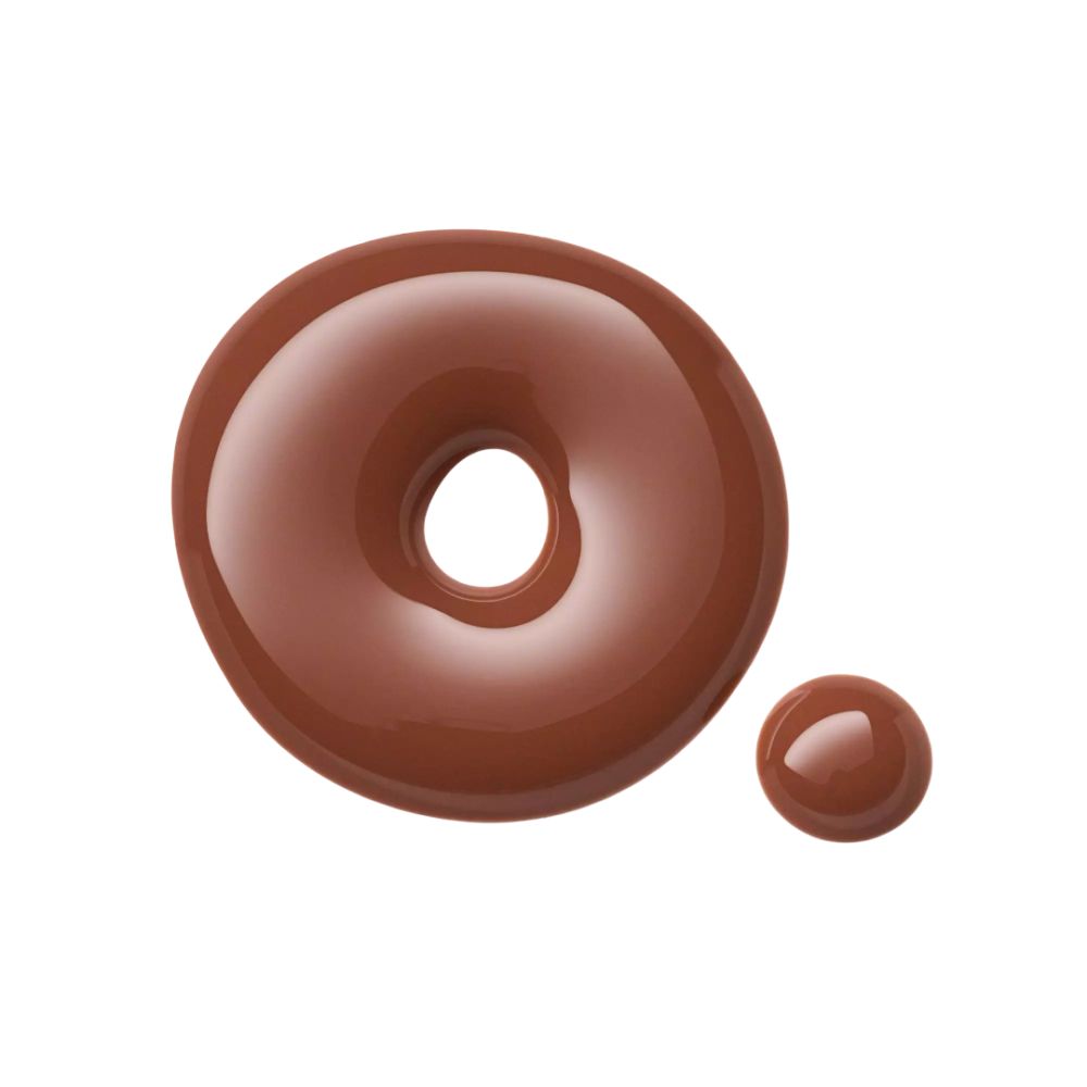 Twee druppels lipgloss. Een grote, ringvormige druppel en een kleinere druppel.