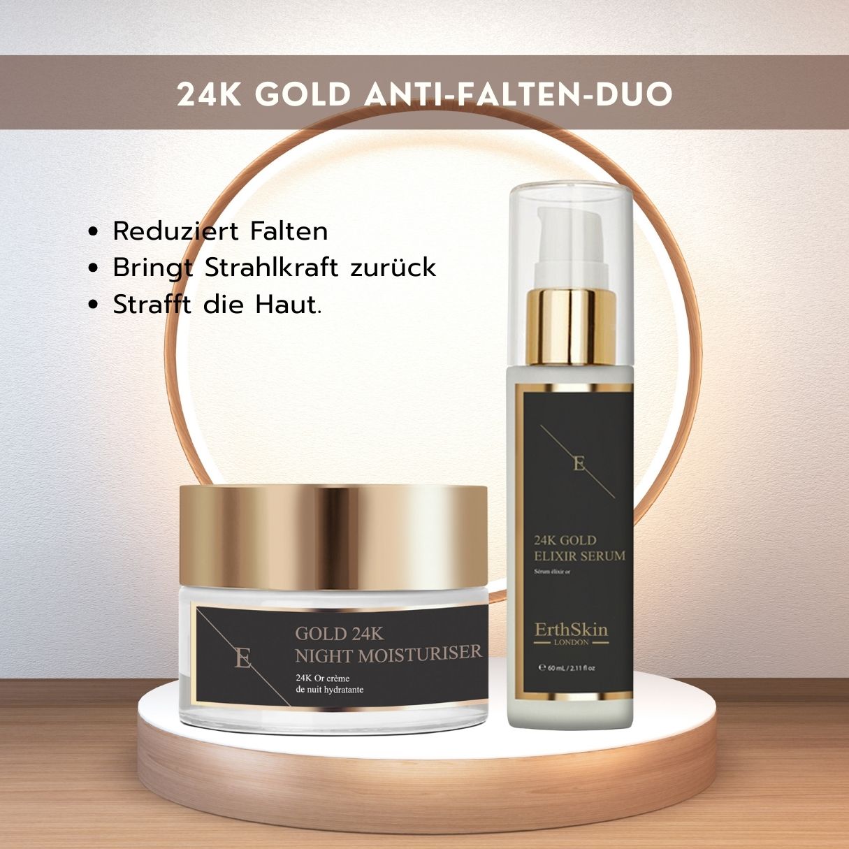 ErthSkin London 24K Goud Anti-rimpel Duo: serum en nachtvochtinbrengende crème.