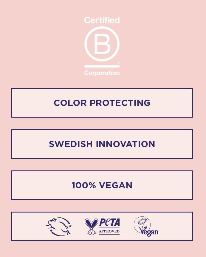 Certificeringszegels: B Corporation, PETA Approved, Vegan.
