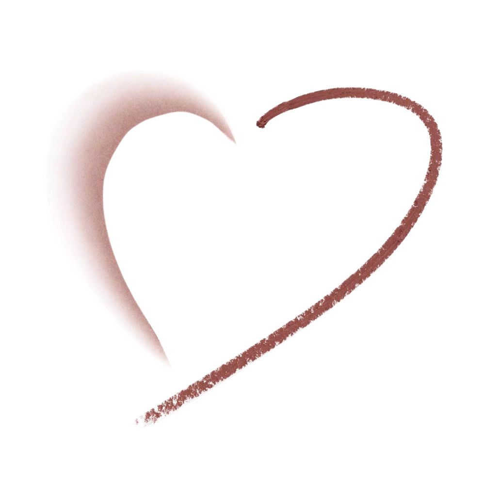 Tracés d'eyeliner marron en forme de cœur sur fond blanc.