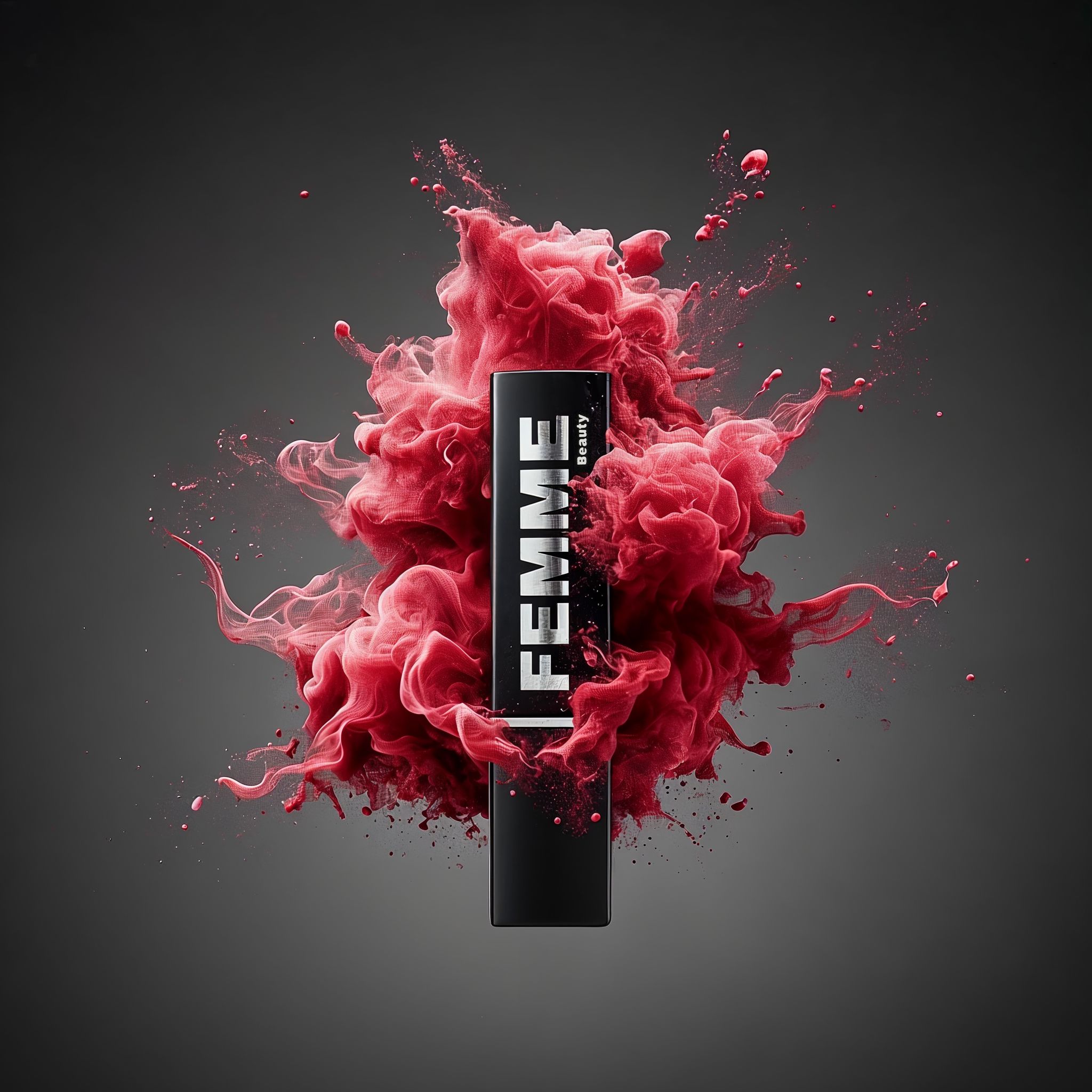 FEMME Visionary Satin Lipstick in een rode kleurexplosie.